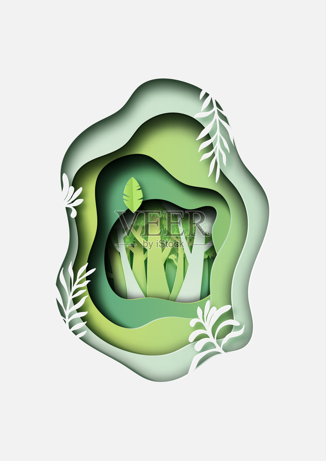 04.绿色植物和森林剪纸抽象背景插画图片素材