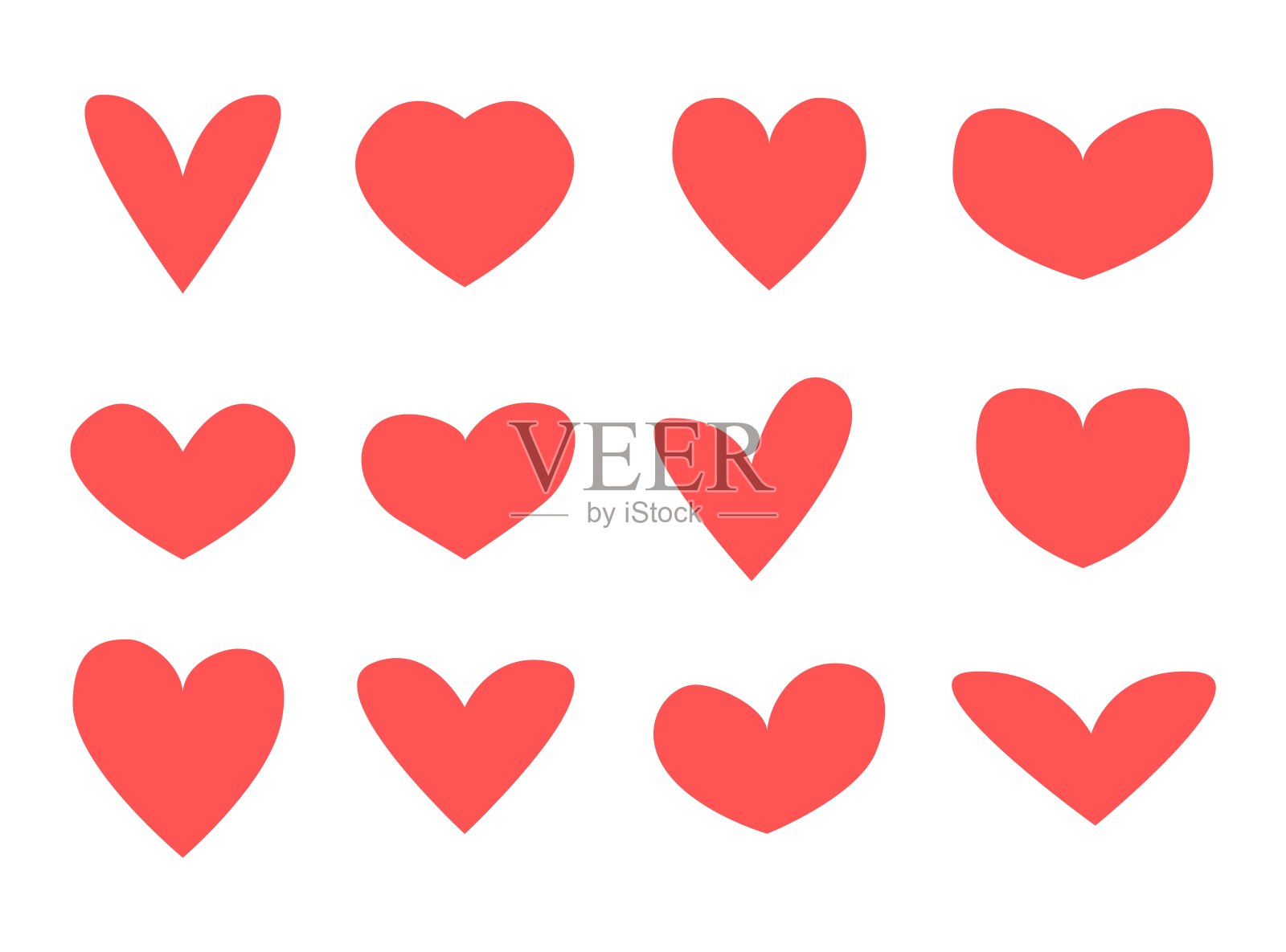 红心图标。简单的矢量心图标设置。插画图片素材
