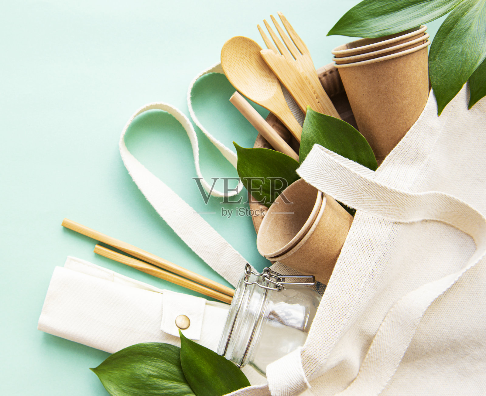 零浪费理念，可回收餐具照片摄影图片