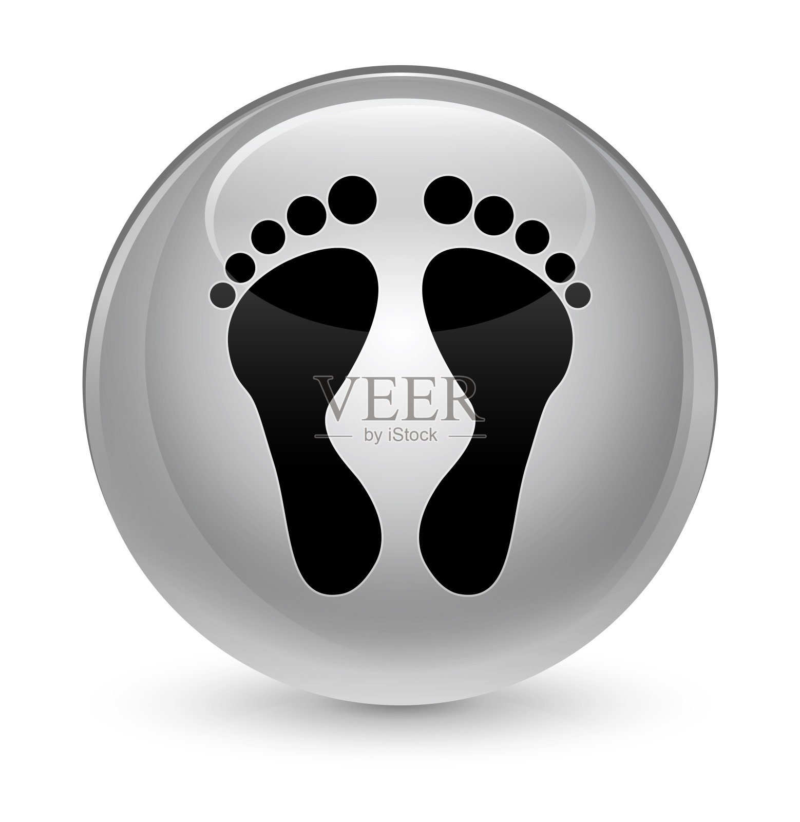 脚印图标玻璃白色圆形按钮插画图片素材