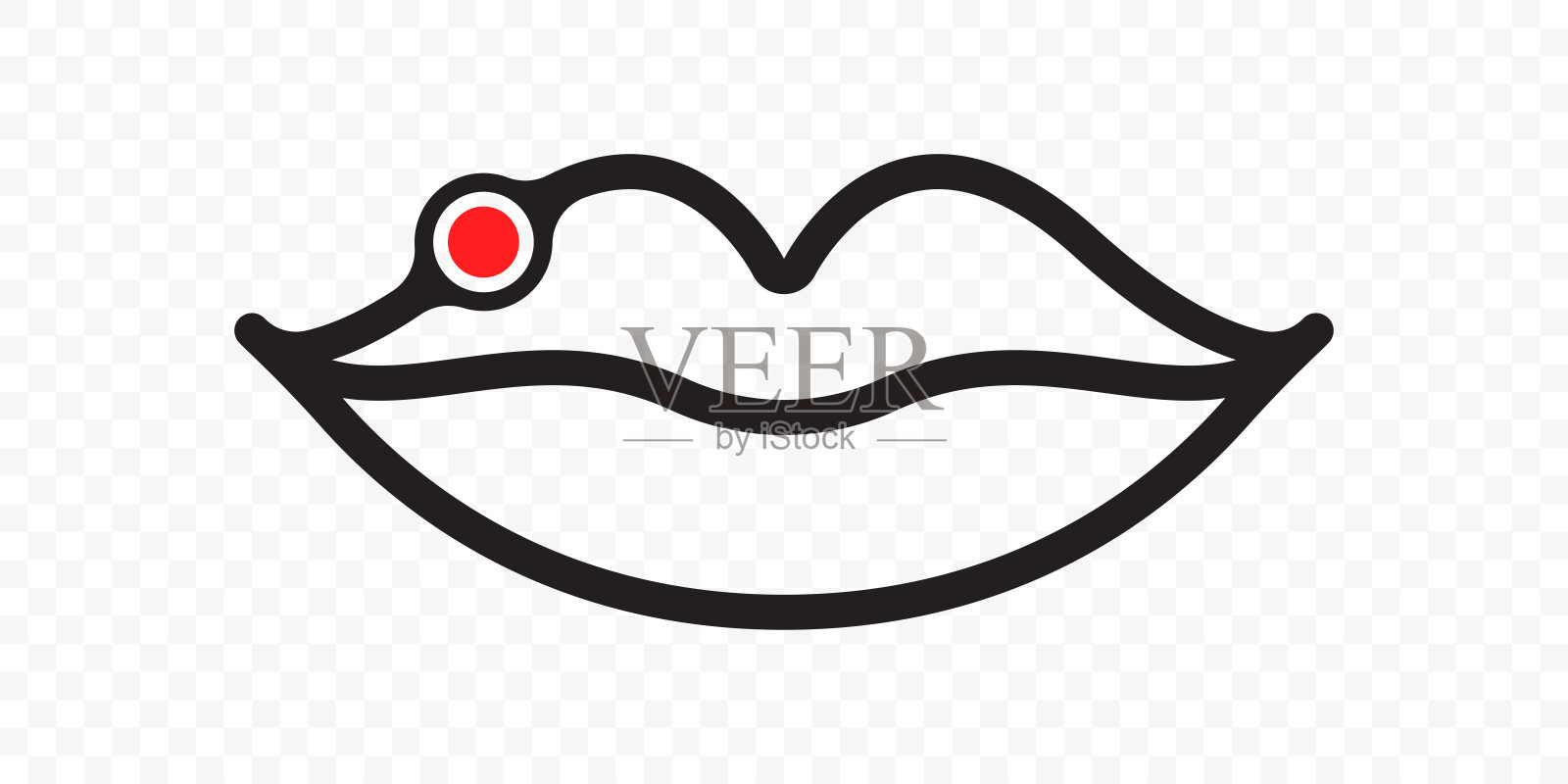 唇疱疹载体图标、唇疱疹炎症红圈标志为治疗药物或治疗疱疹的口红包装。唇部单纯疱疹感染的简单线条符号图标素材