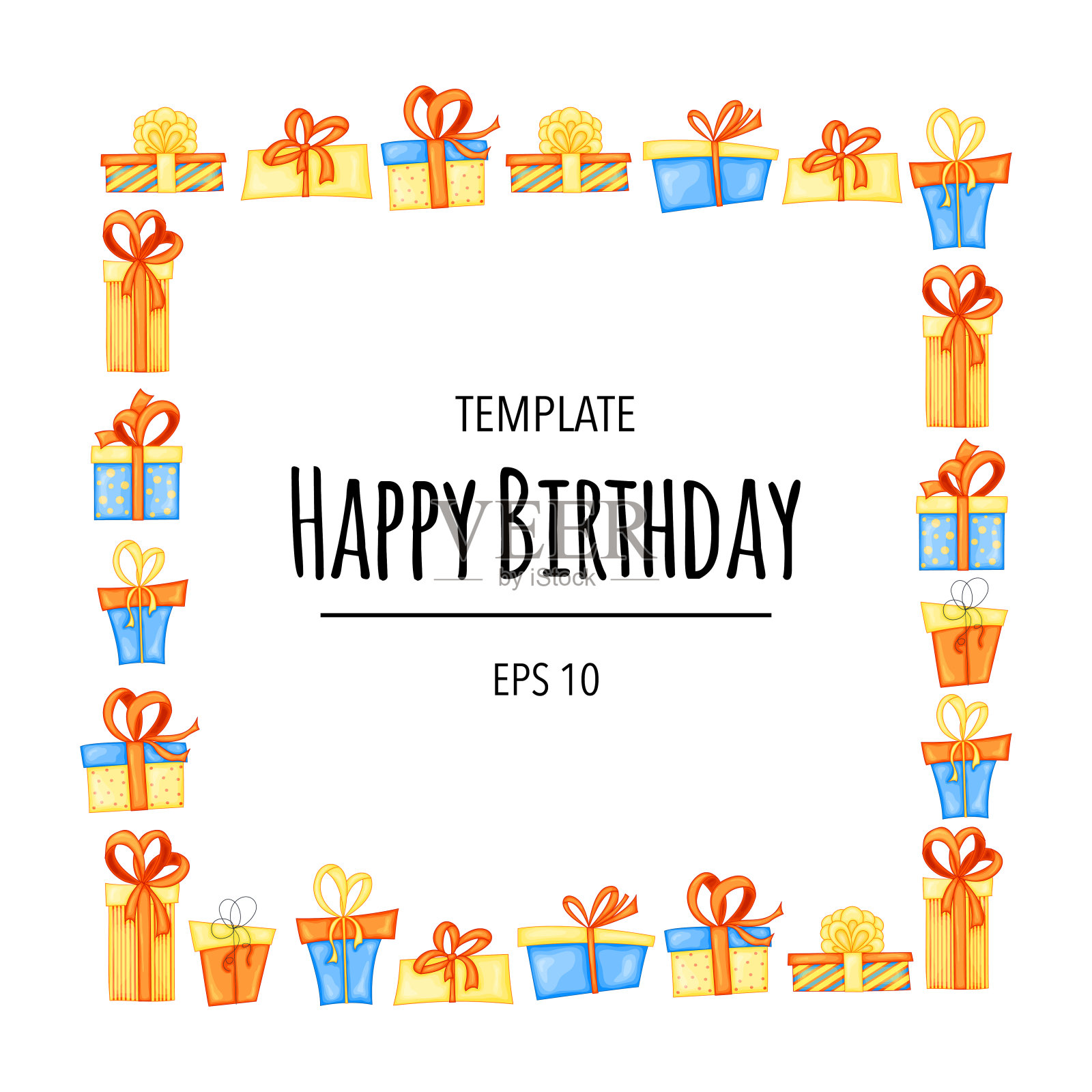 装有节日贺卡或请柬礼盒的生日相框。卡通风格。矢量插图。插画图片素材