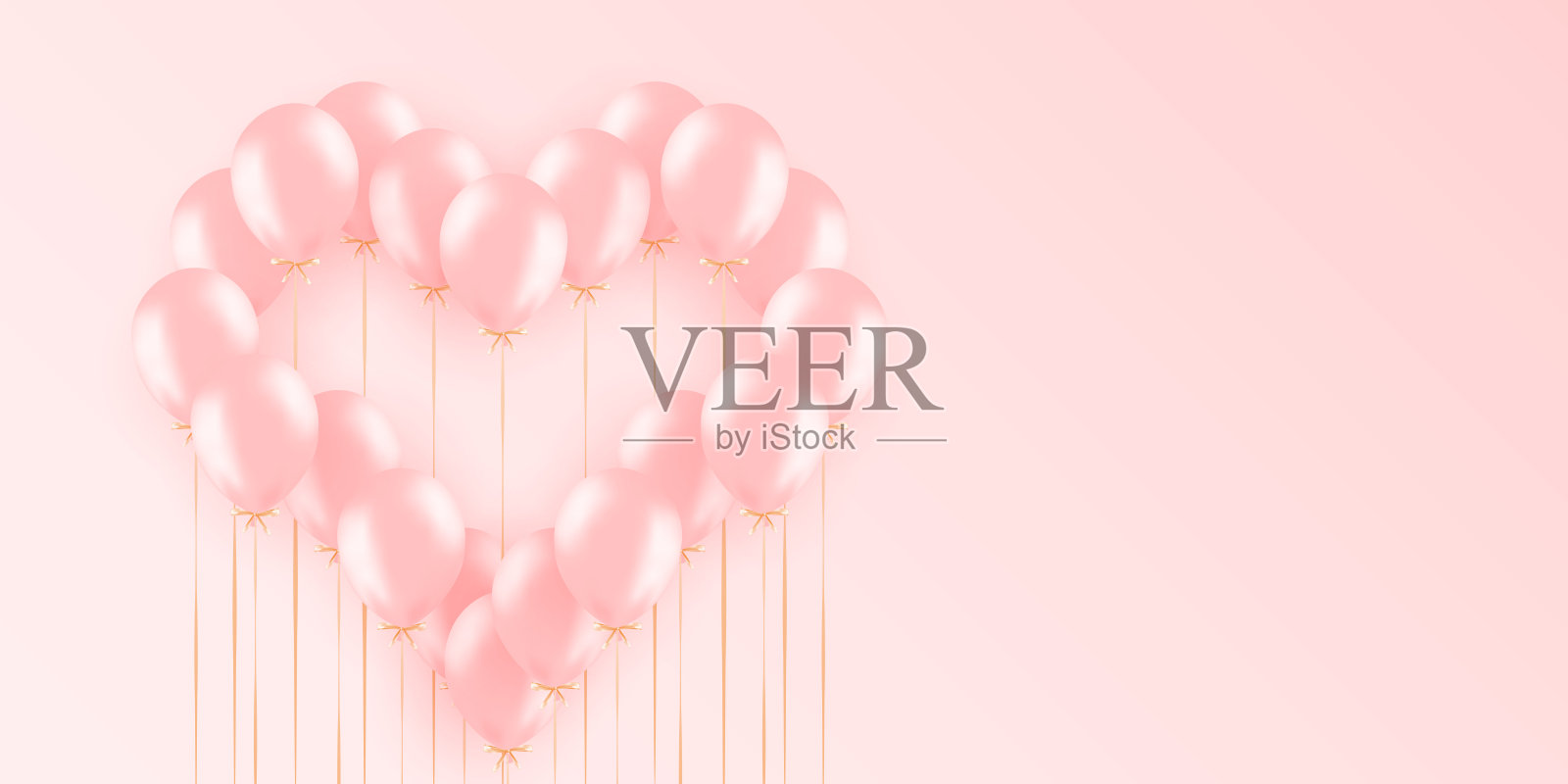 横旗上有粉红玫瑰氦气球。框架组成与空间为您的文本。用于公告，海报，传单，贺卡插画图片素材