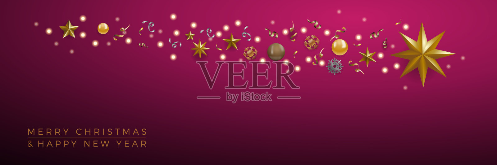 圣诞横幅，装饰与抽象彗星和星星在紫色的背景插画图片素材