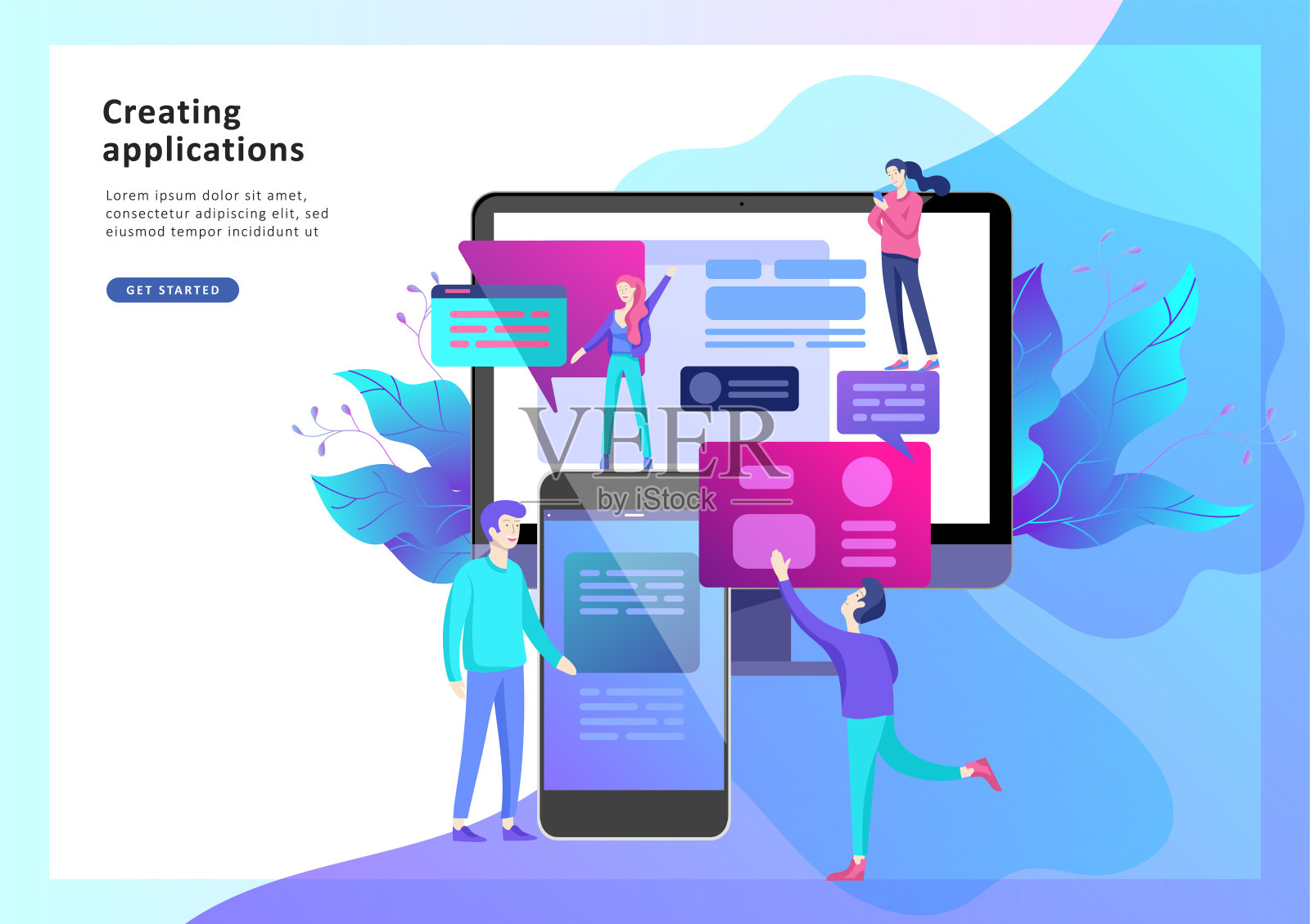 矢量插图，小人正在制作网站，应用程序插画图片素材