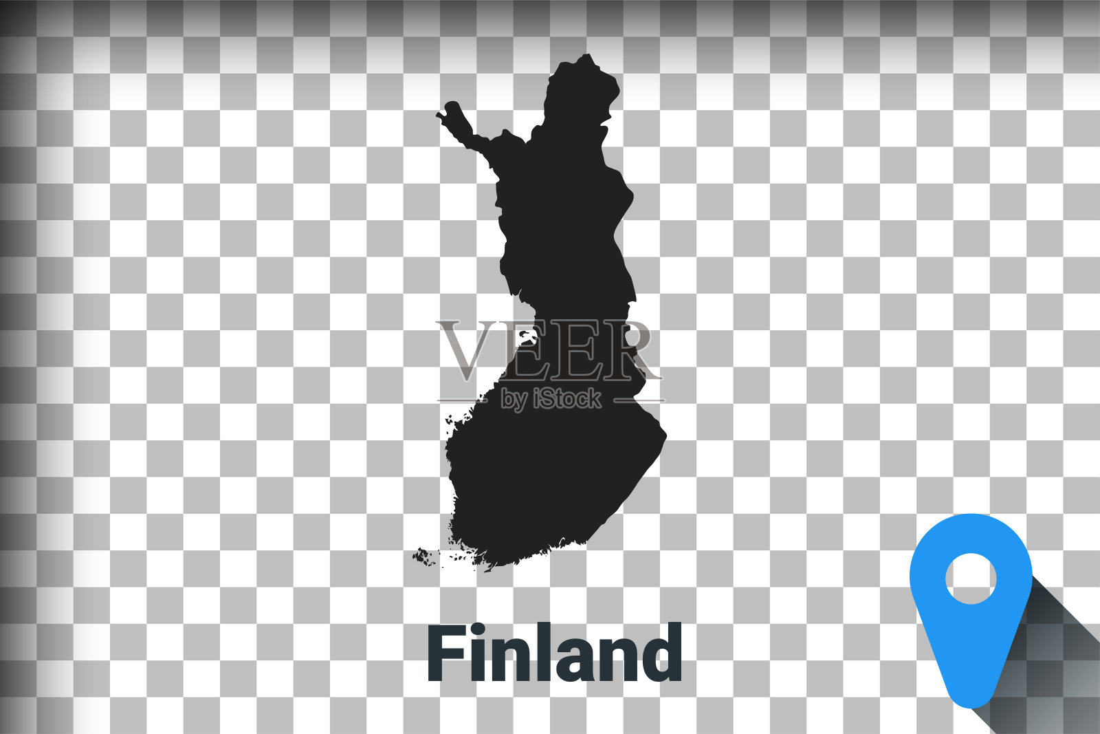 芬兰地图，黑色地图上透明的背景。Alpha通道透明度模拟png。向量插画图片素材