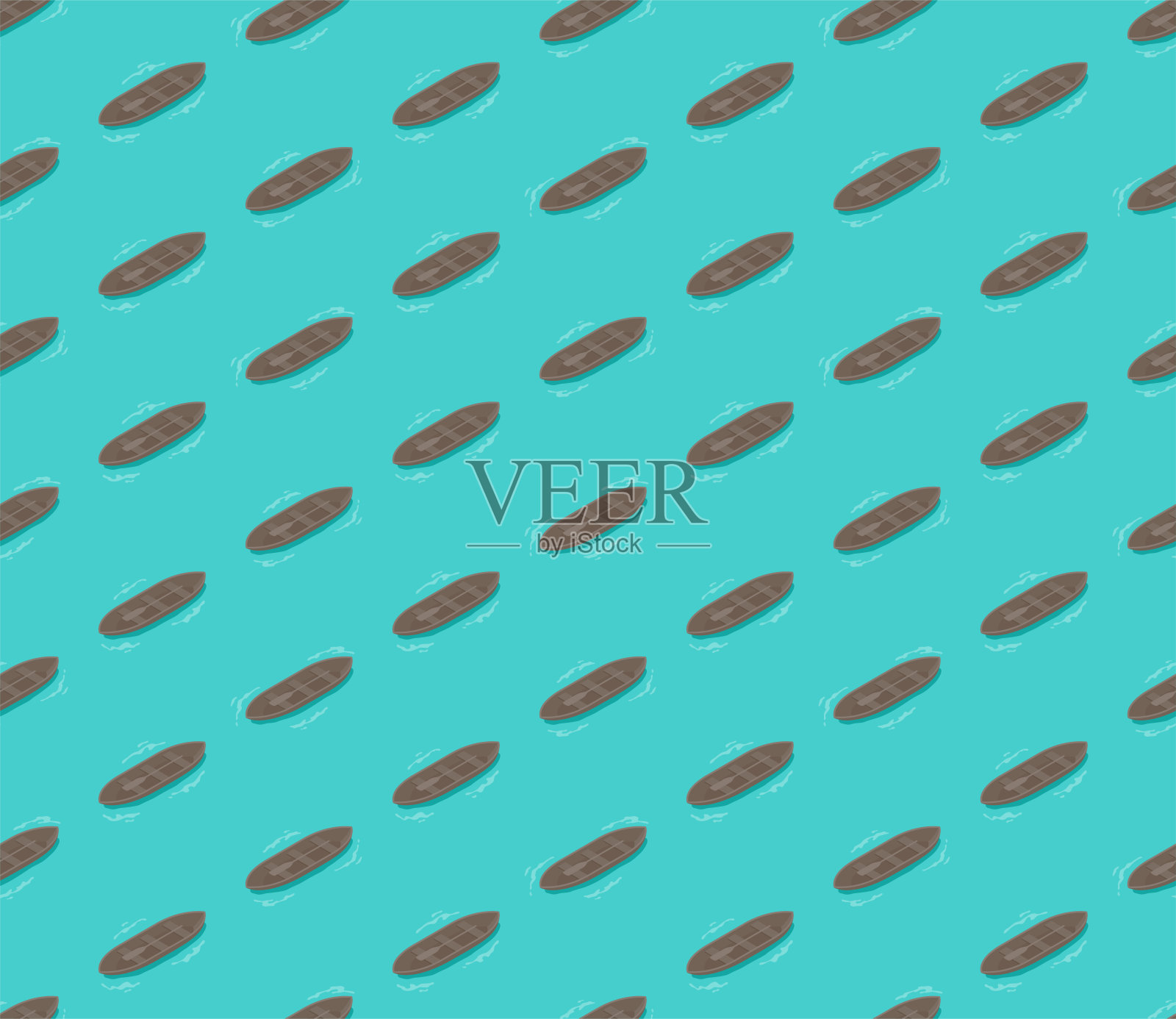 船或划艇与桨三维等距无缝模式，洪水灾害概念设计插图孤立在蓝色背景与复制空间，矢量eps 10插画图片素材