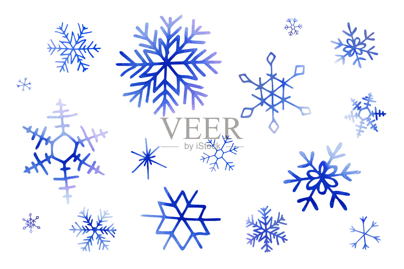 收集艺术蓝色雪花与水彩纹理。插画图片素材