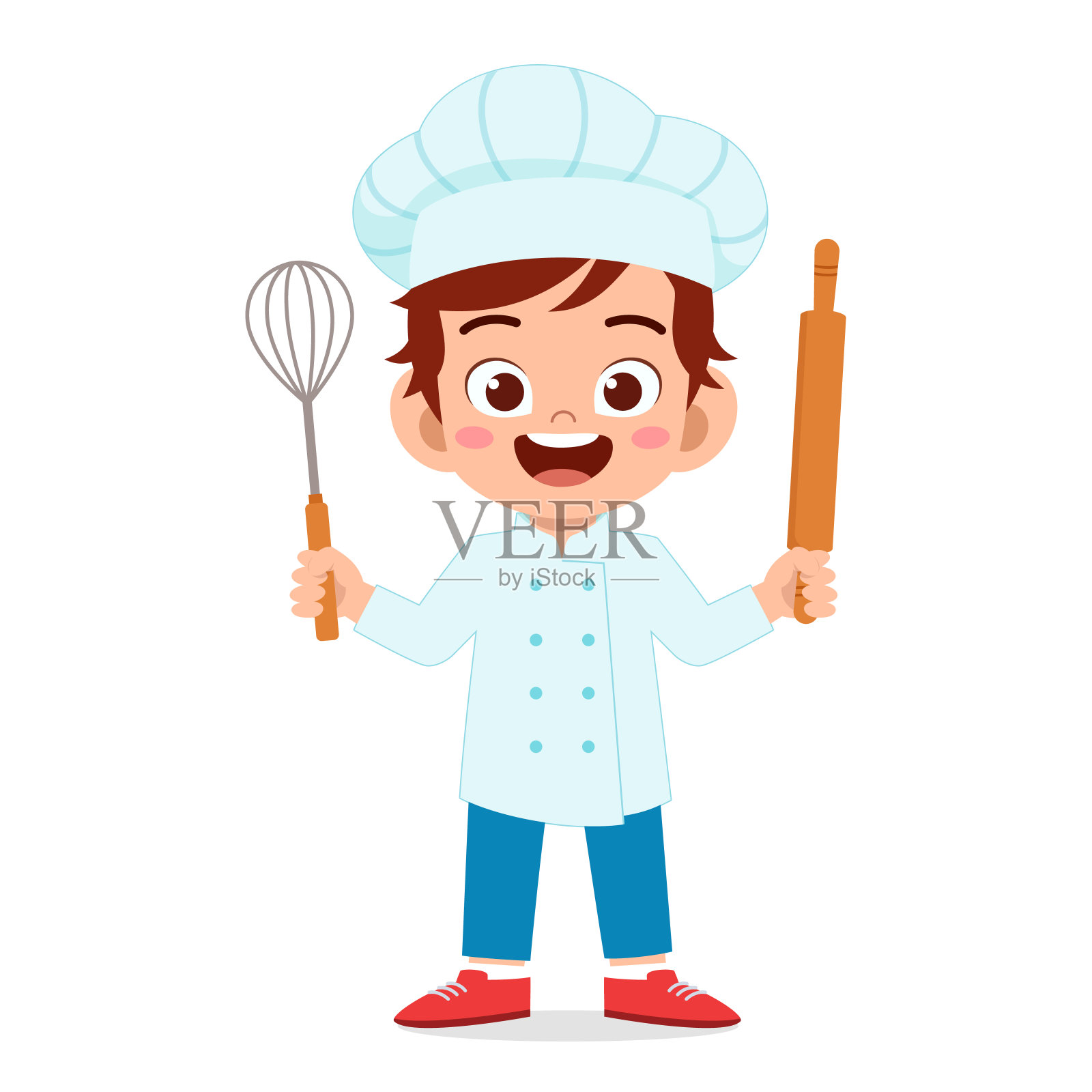 穿着厨师服的快乐可爱的小男孩插画图片素材