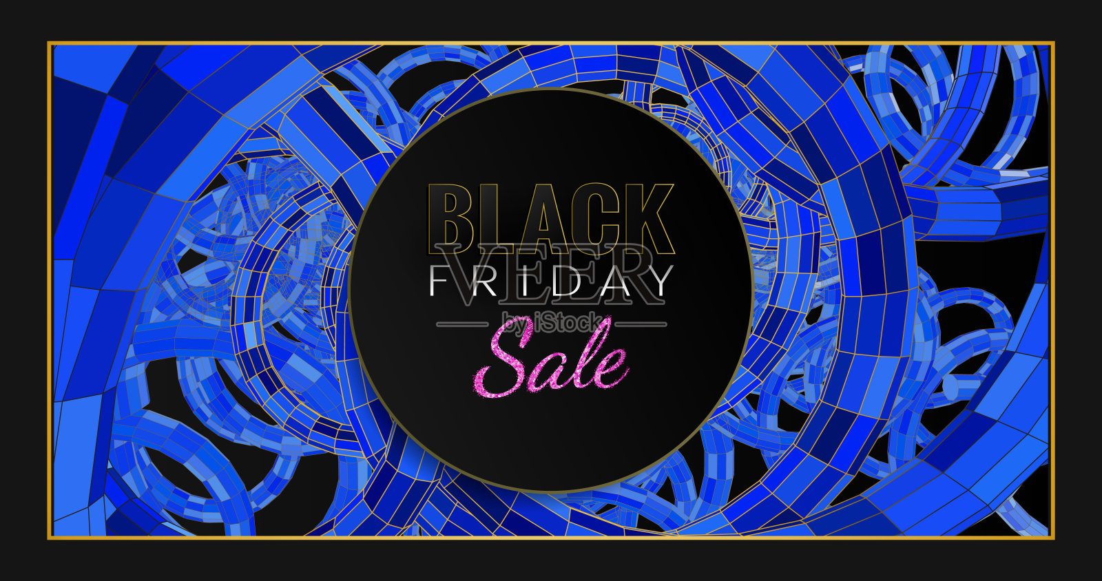 黑色星期五销售与蓝色抽象3d线框背景插画图片素材