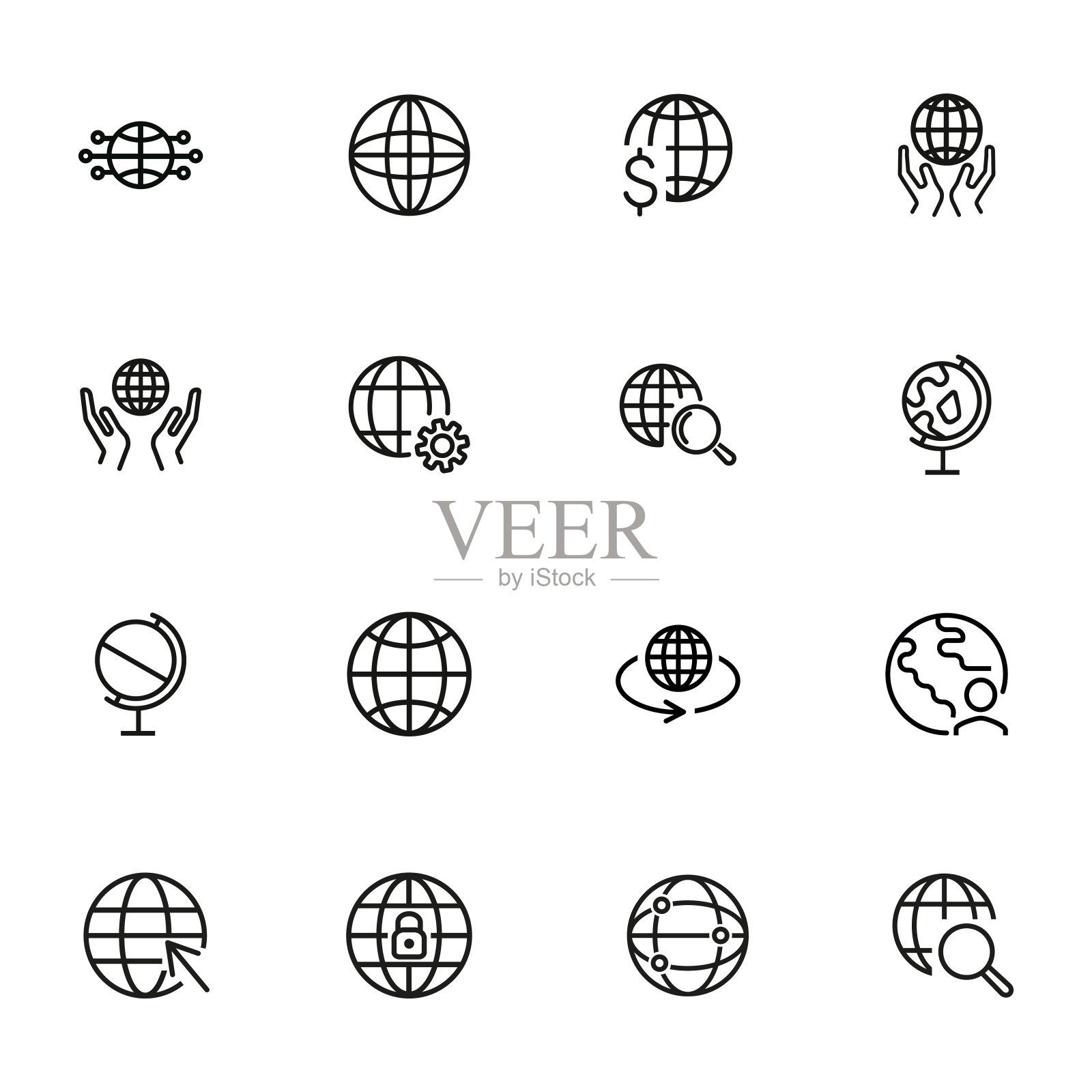 地球线图标集图标素材