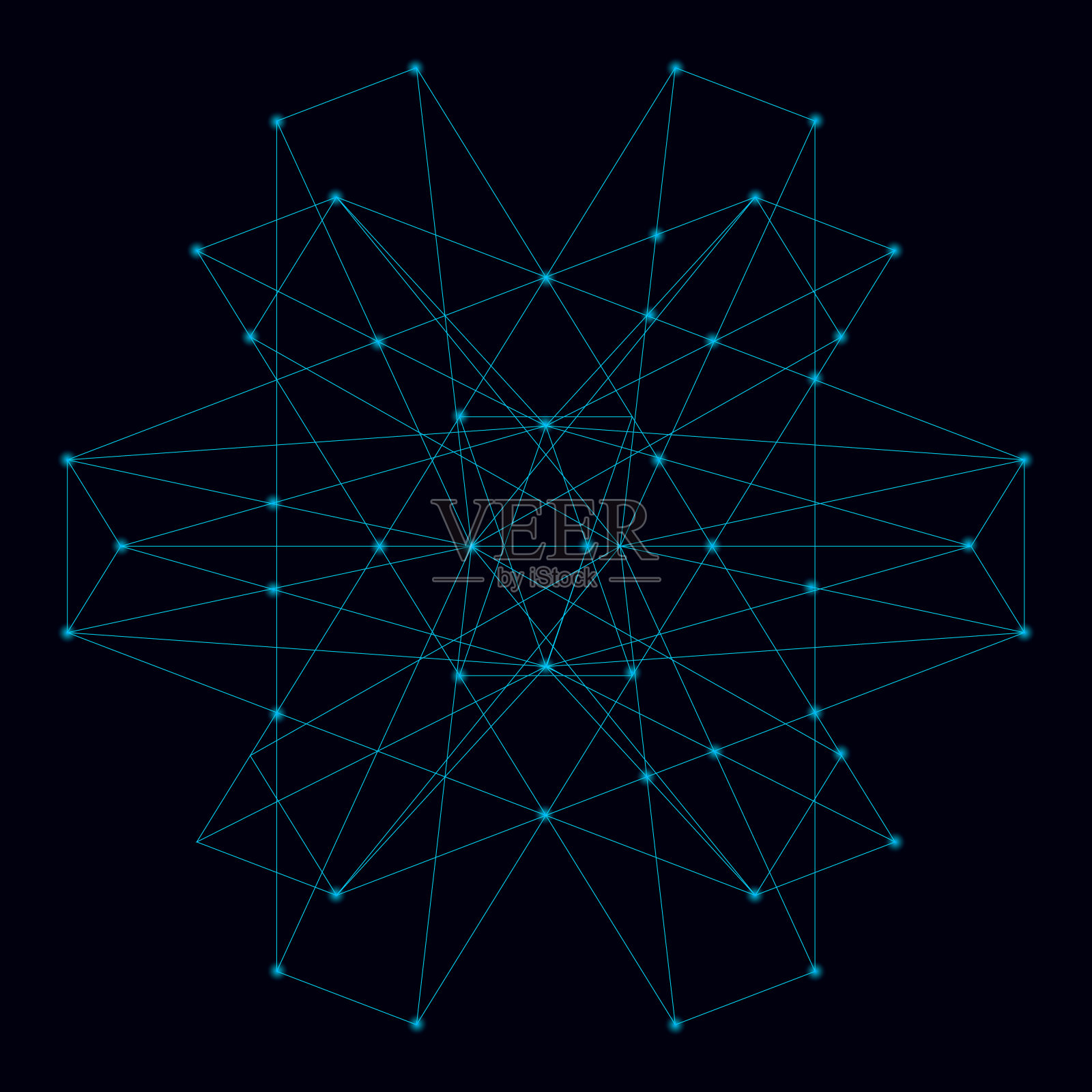 抽象的几何形状的蓝线在黑暗的背景与发光的灯。矢量图插画图片素材