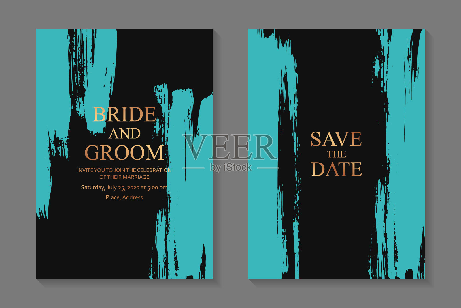 一套现代垃圾摇滚豪华婚礼邀请设计或名片模板的业务或海报或问候。设计模板素材