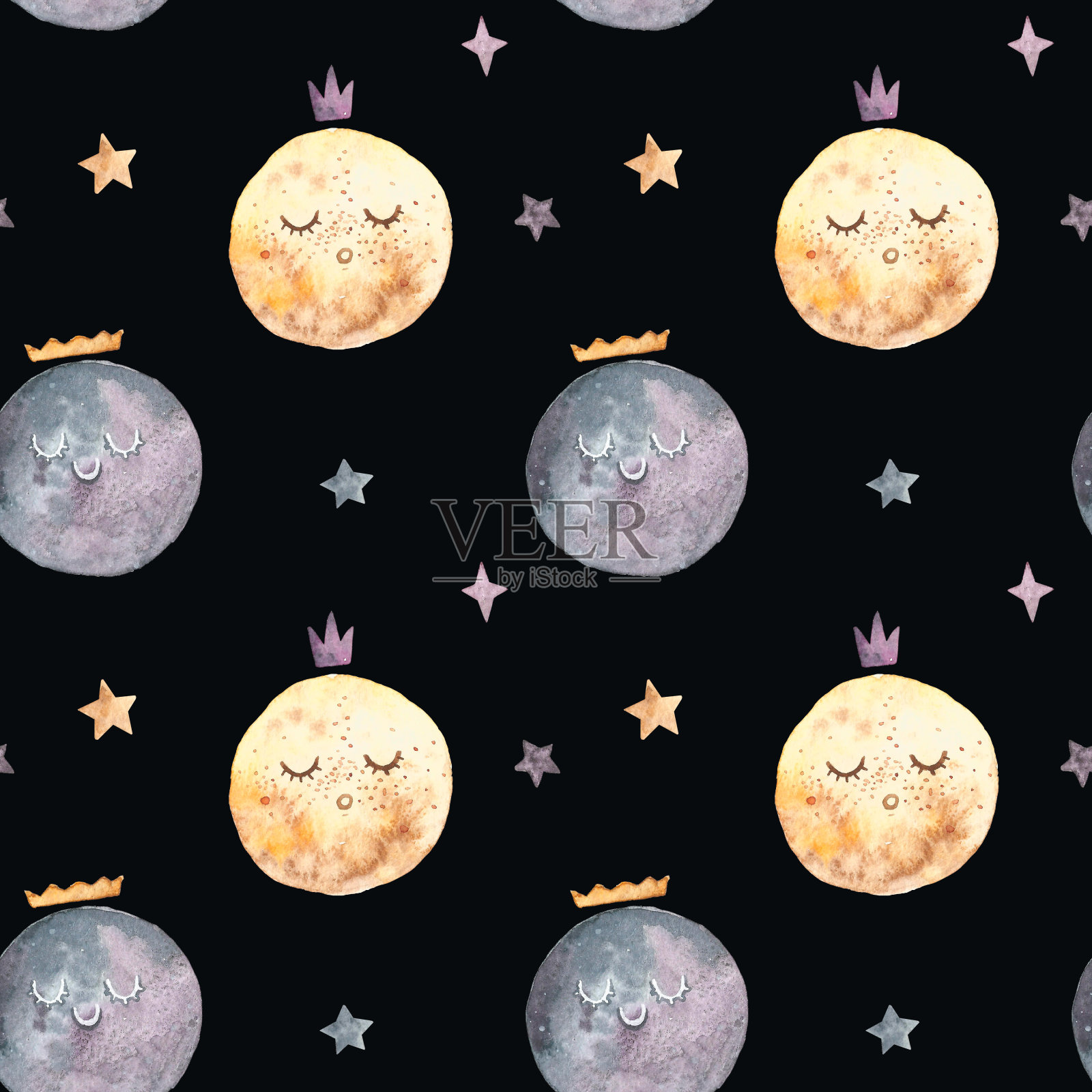 水彩可爱的睡觉月亮插画图片素材