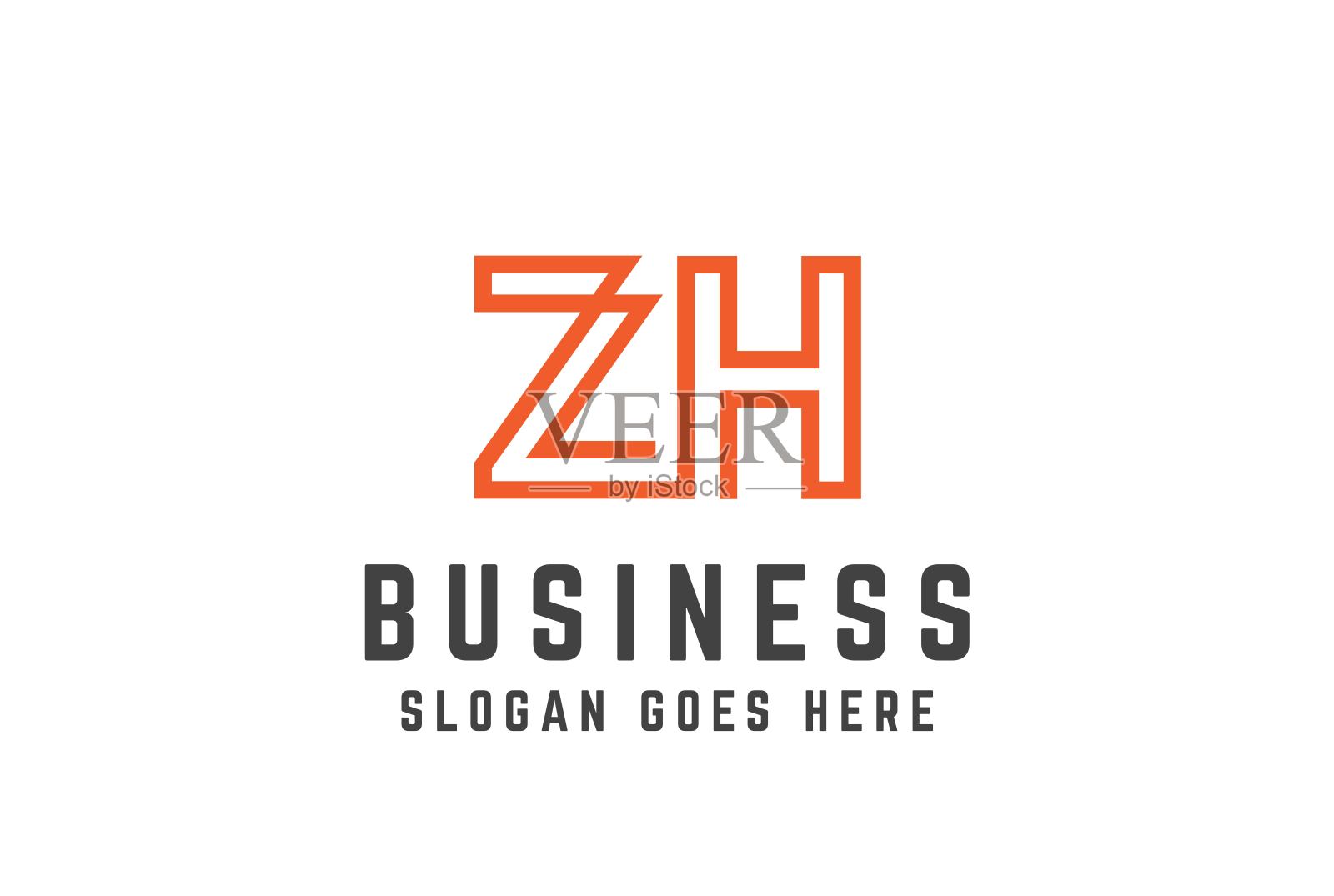 橙色首字母ZH标志矢量模板设计元素图片