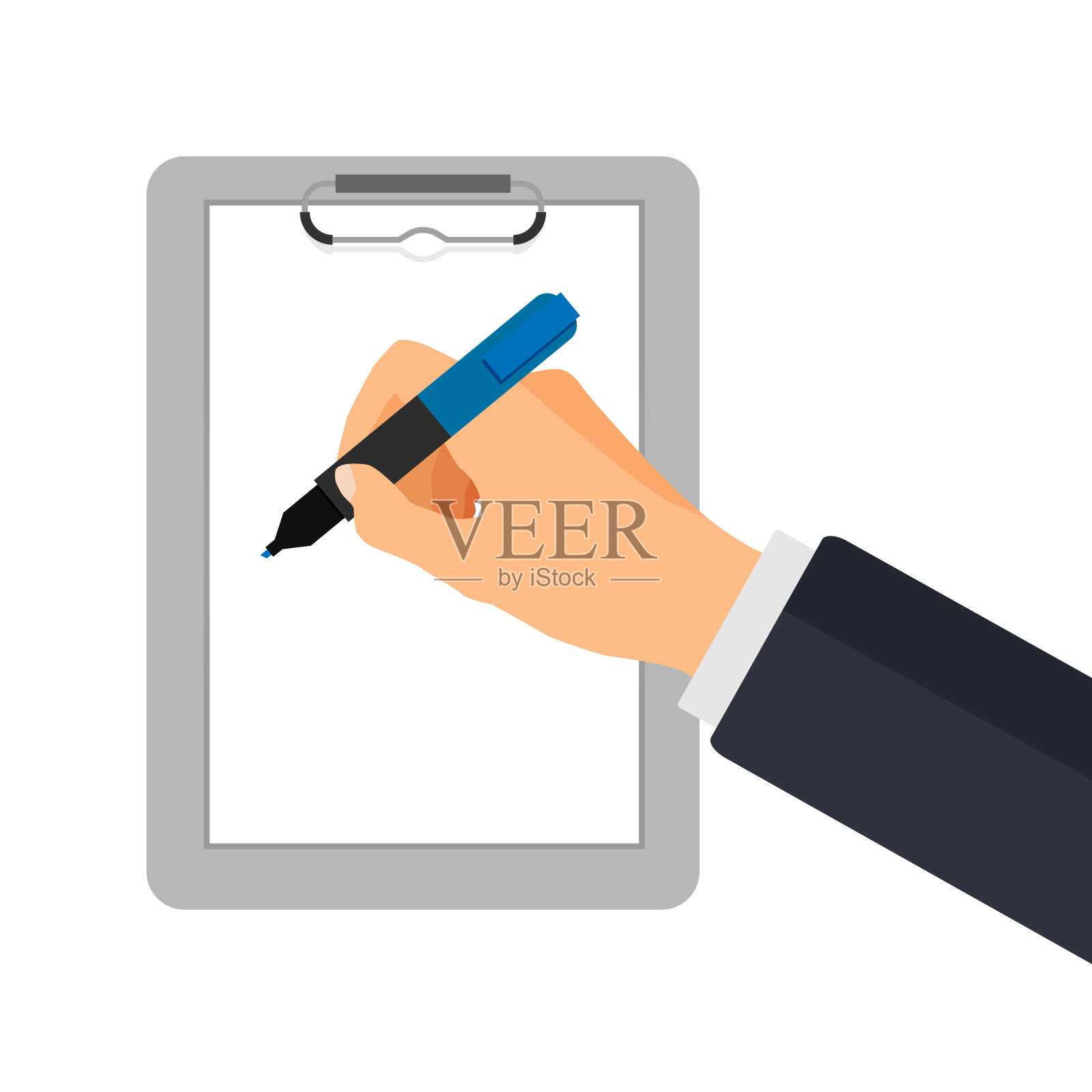 矢量手用笔在纸上用剪贴板书写。插画图片素材