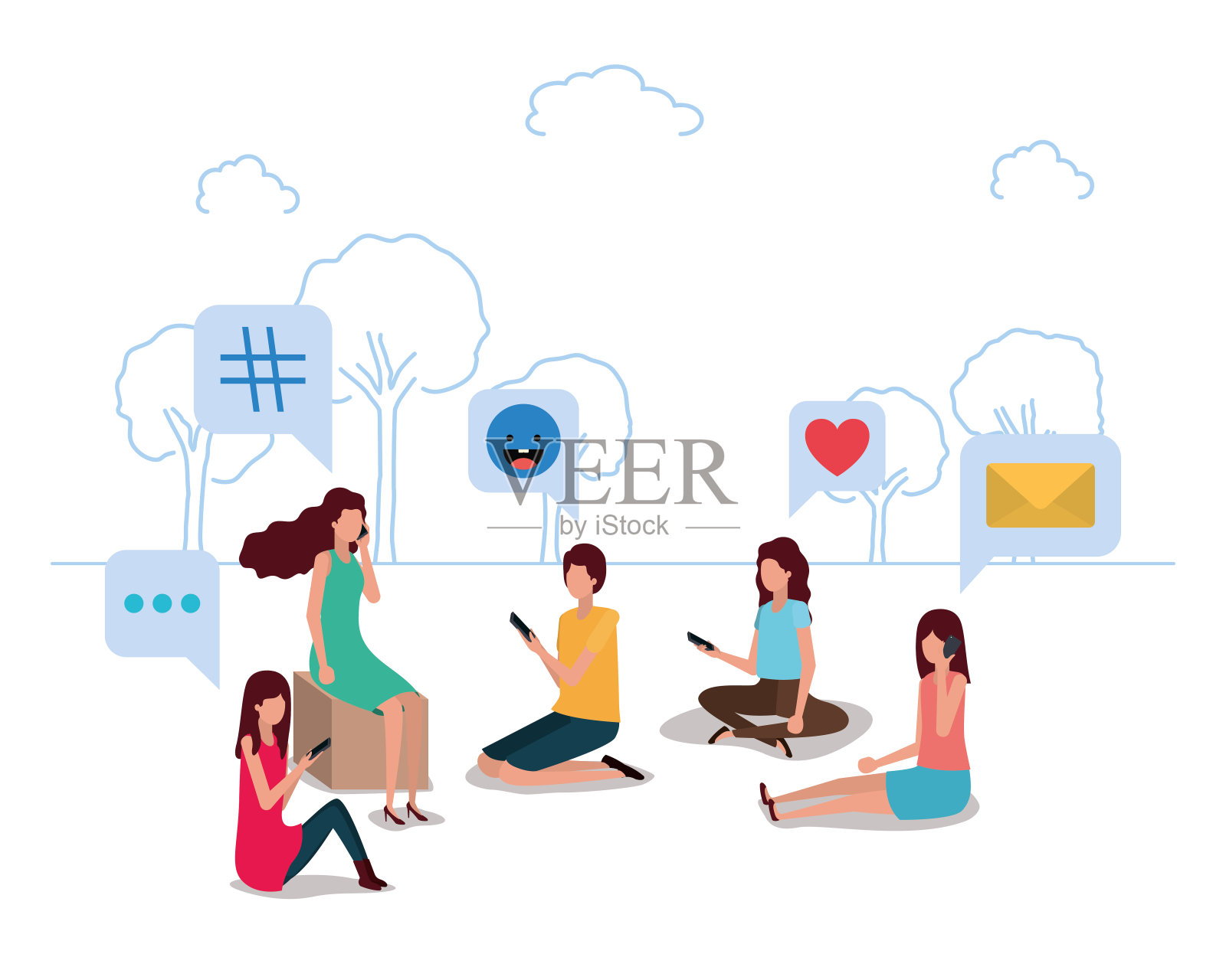 人与气泡图标矢量设计插画图片素材