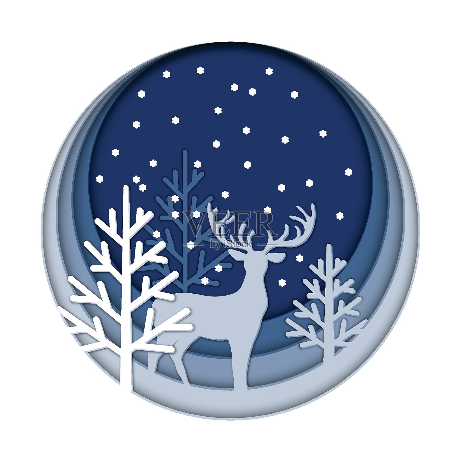 圣诞剪纸卡与鹿插画图片素材