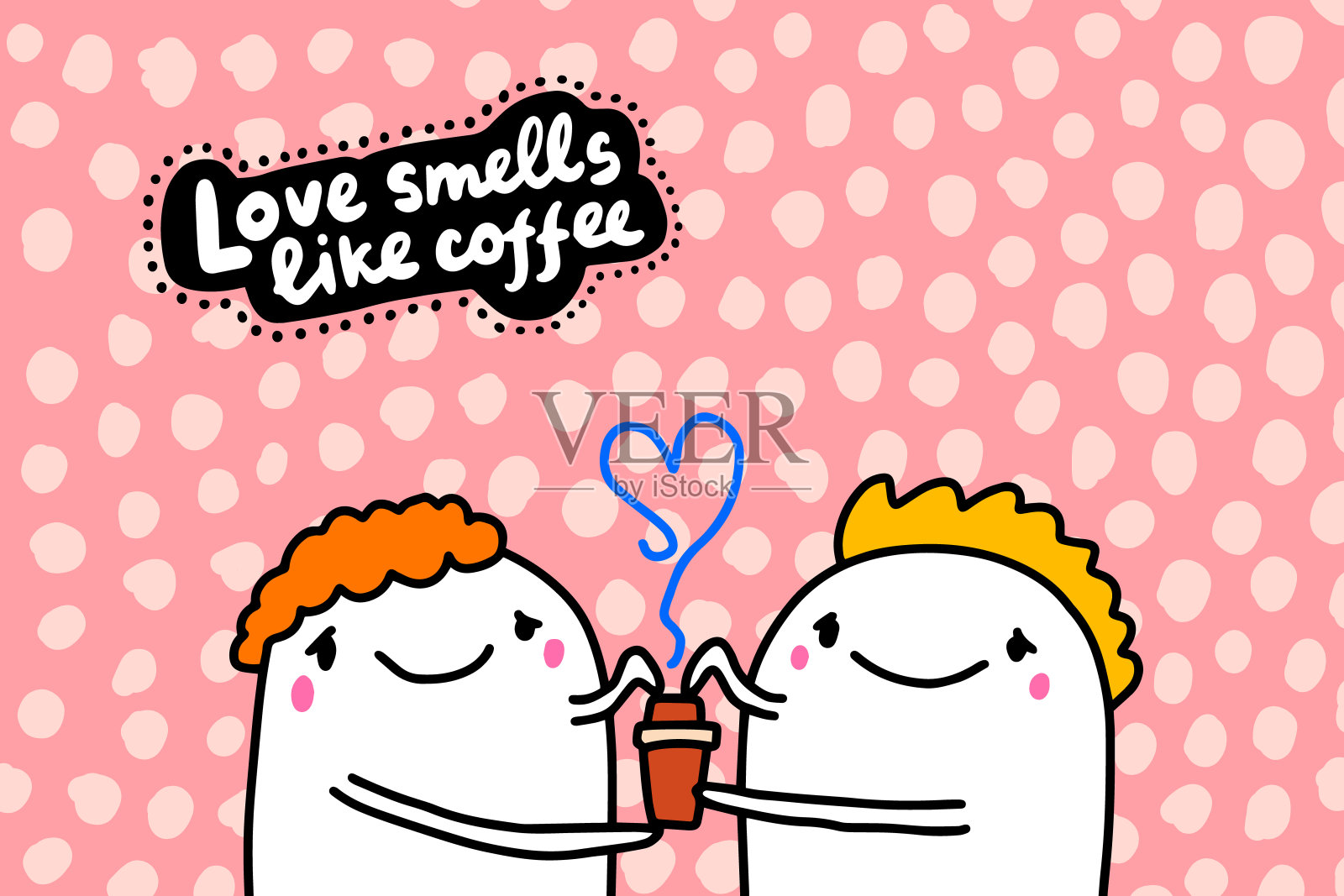 爱闻起来像咖啡手绘矢量插图在卡通漫画风格夫妇一起喝酒插画图片素材