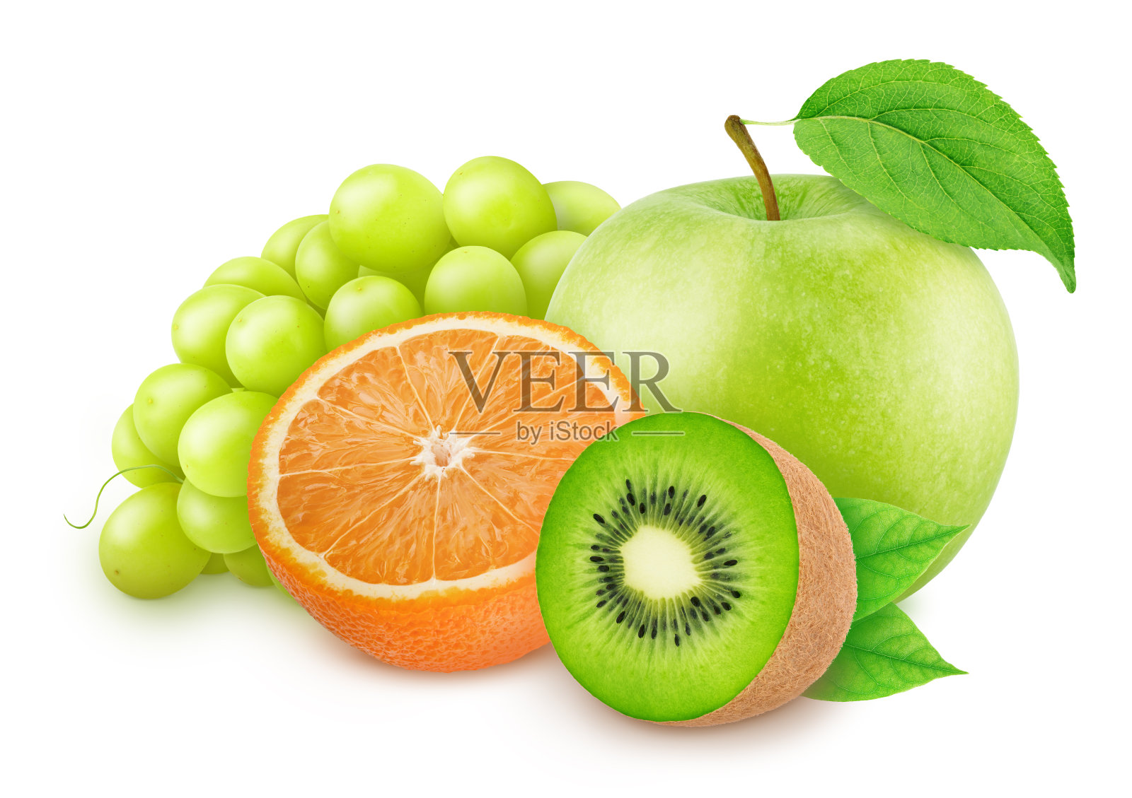 混合的整体和切割的水果孤立在一个白色的背景和剪切路径。照片摄影图片