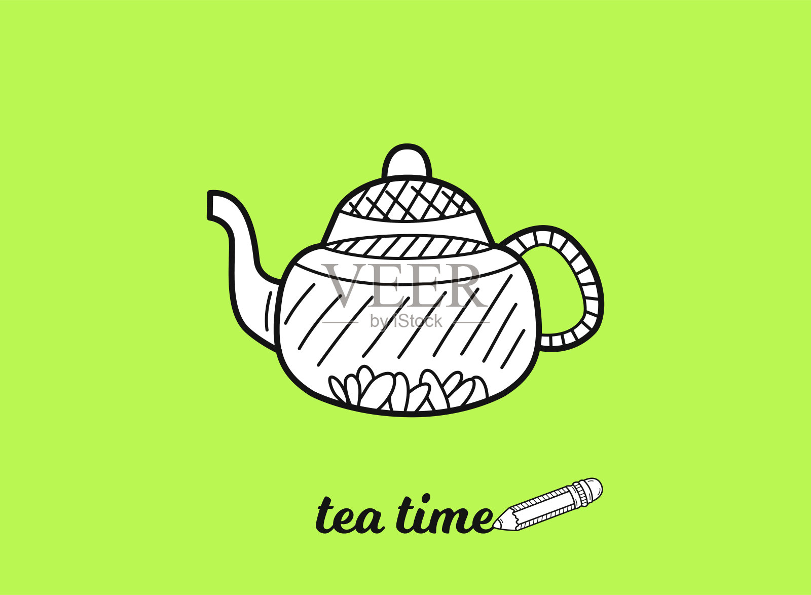 下午茶时间的概念。海报或横幅设计。手绘草图。矢量插图。插画图片素材