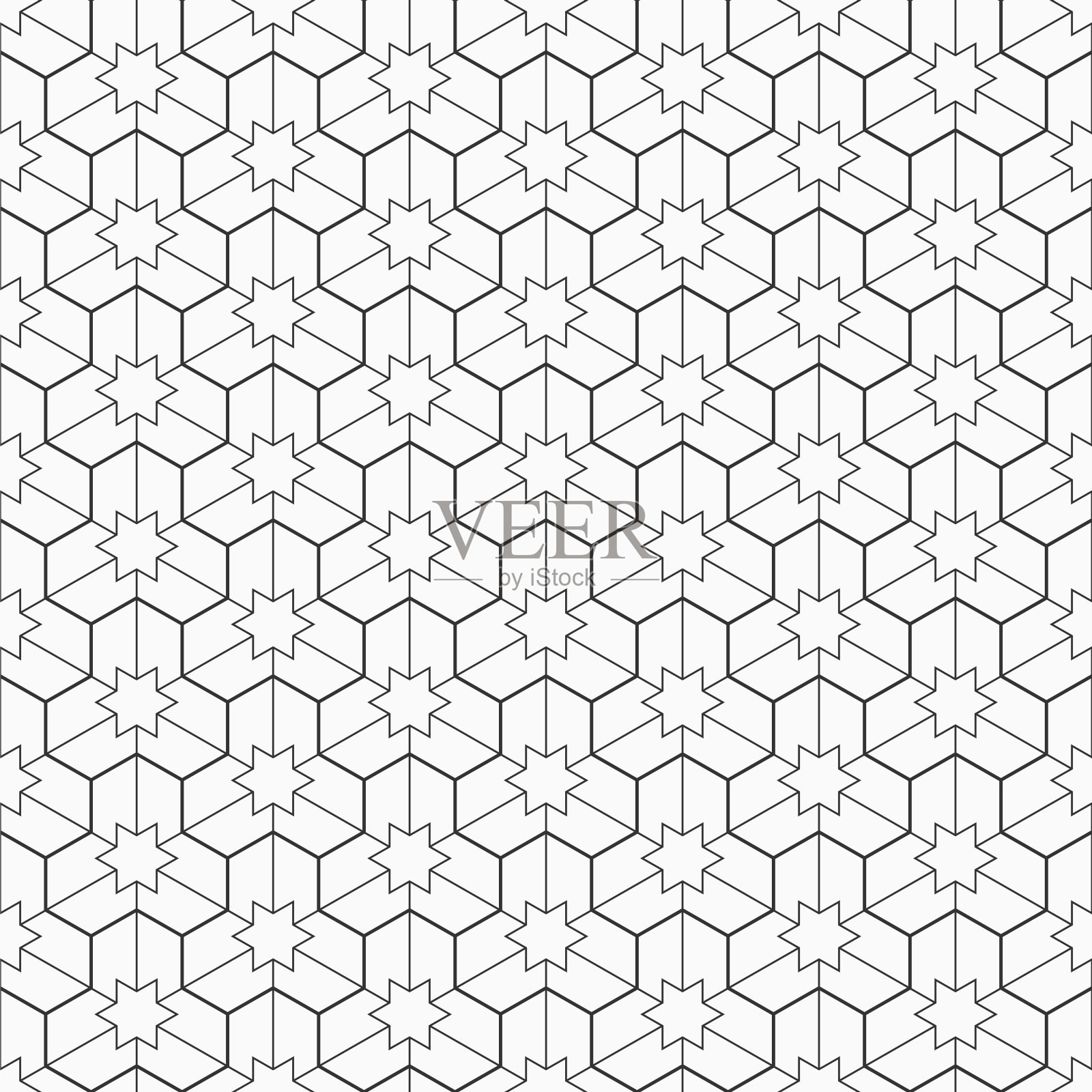 抽象的无缝模式。几何瓷砖与三重六角形元素和六个尖角星。插画图片素材