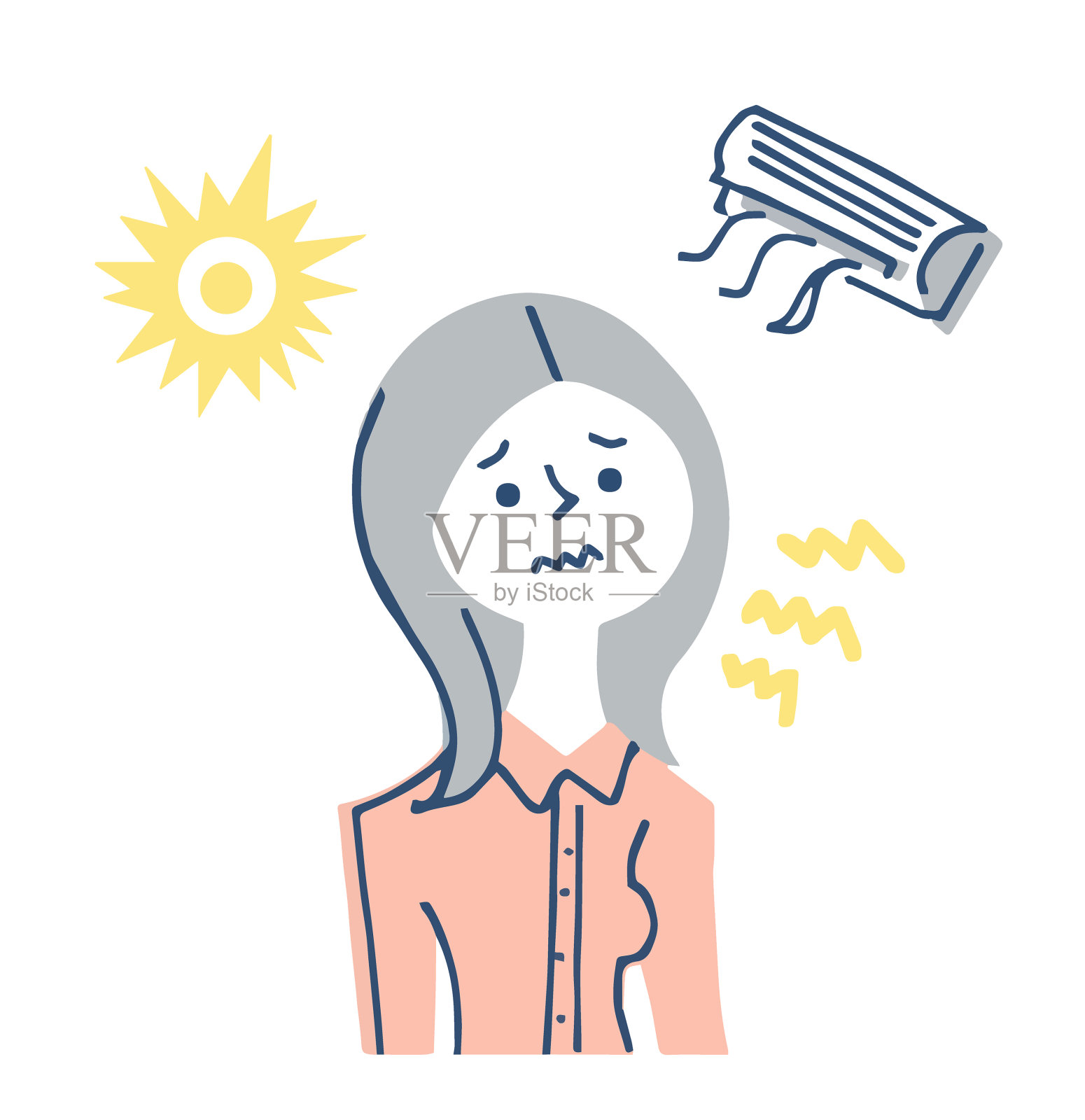 说明紫外线或空调引起的皮肤刺激插画图片素材