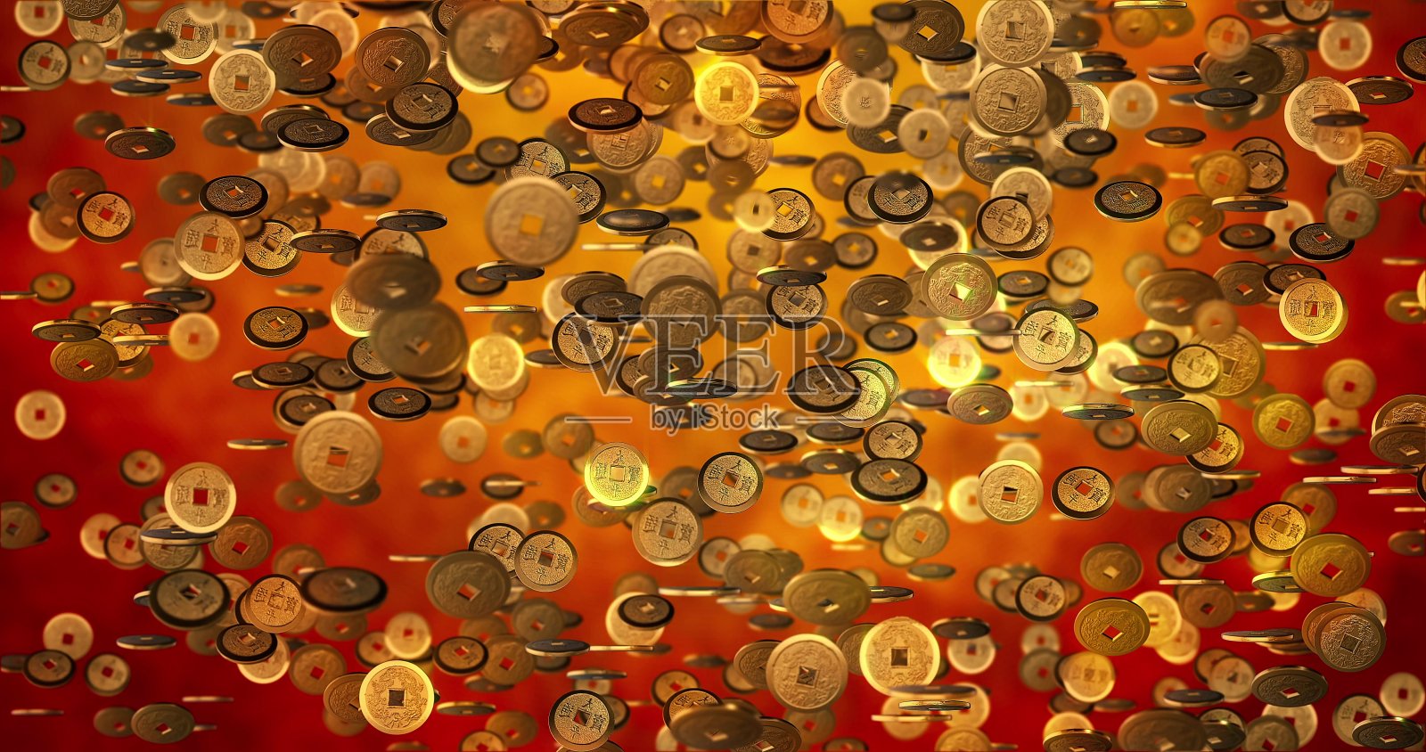 春节背景，金币3d纹理。三维渲染照片摄影图片