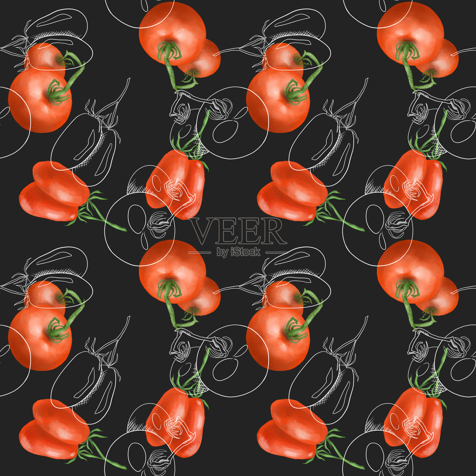 无缝图案与红番茄插画图片素材