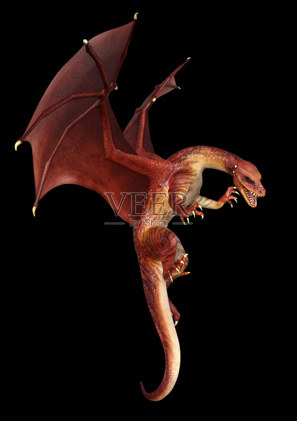 3D插图幻想龙在黑色照片摄影图片