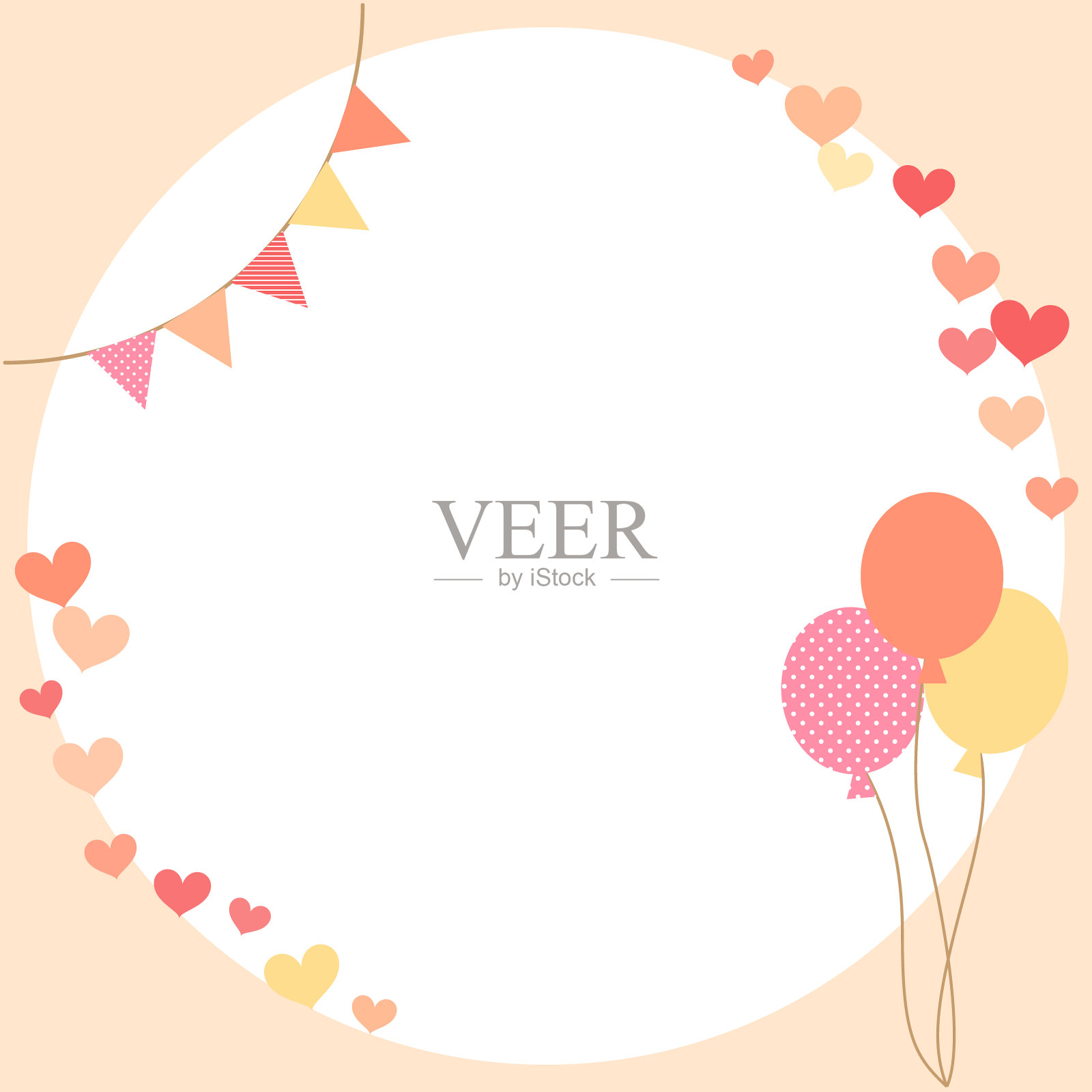 用花环和气球装饰的情人节相框插画图片素材