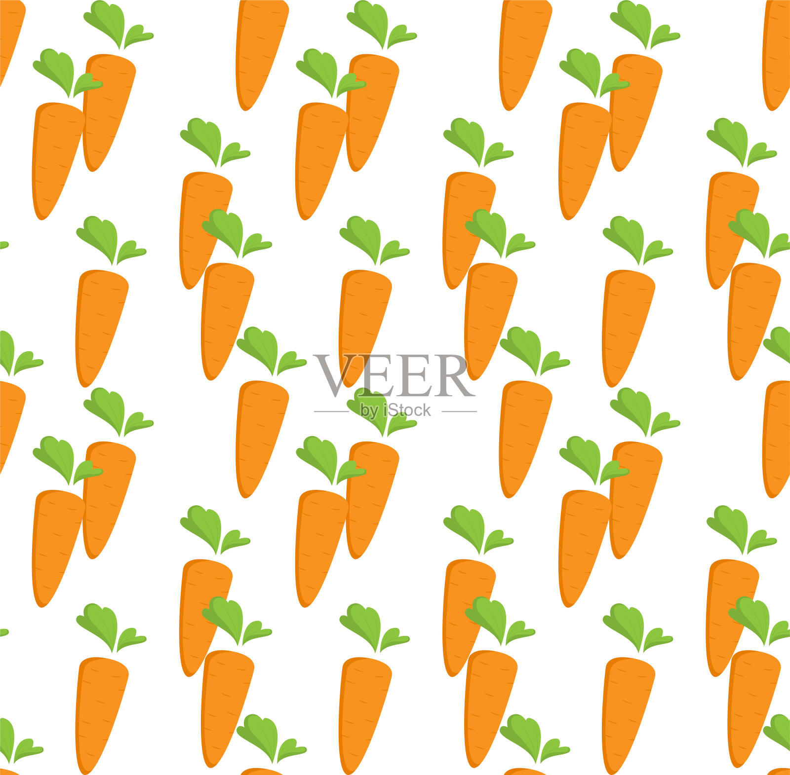 胡萝卜无缝图案与平橙蔬菜，卡通食品插图。时尚背景装饰。可爱的菜单，墙纸，100%素食主义者或素食主义者，纺织品设计，复活节，环保袋插画图片素材