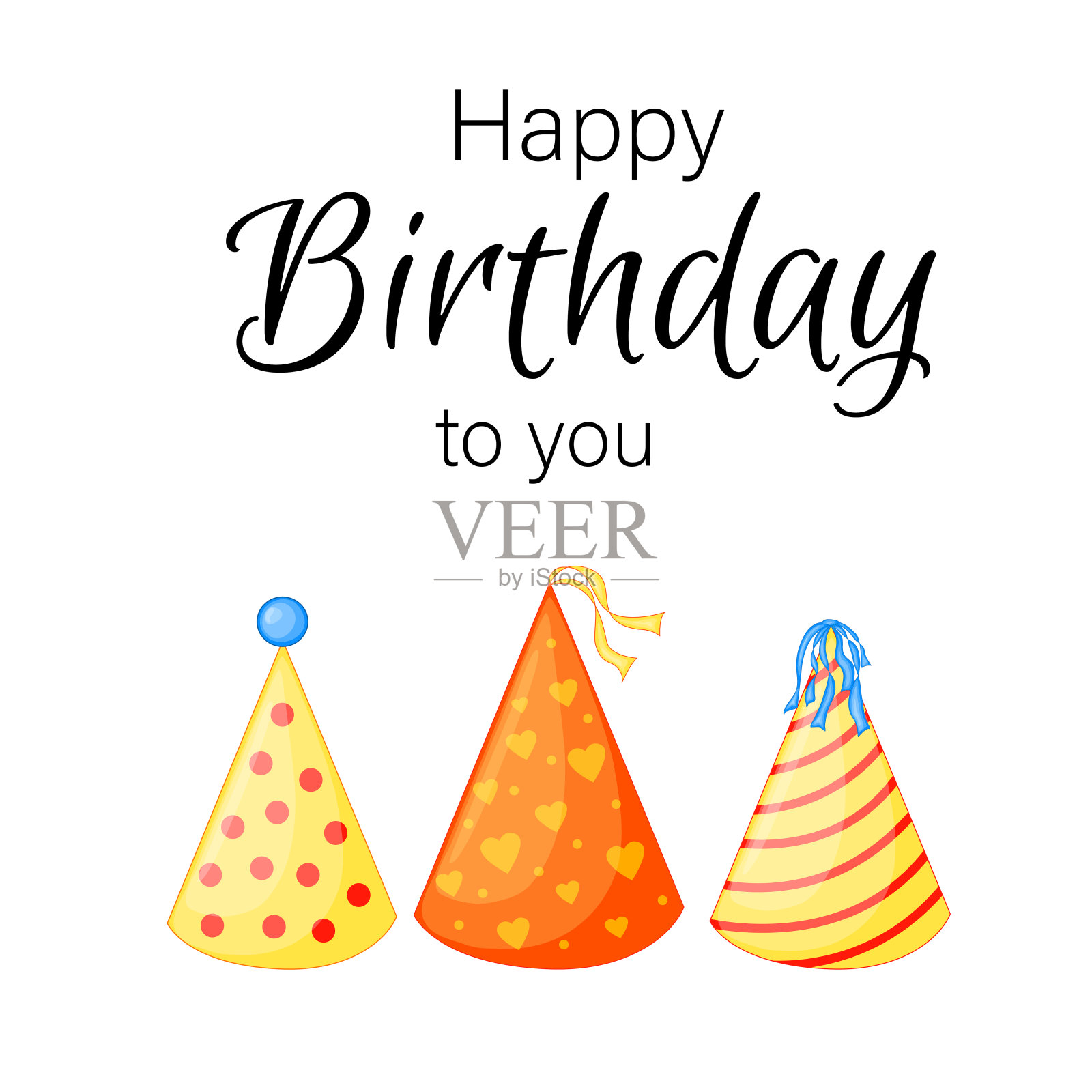 白色背景上印有“祝你生日快乐”字样的节日帽。庆祝活动。五彩缤纷的。向量。设计模板素材