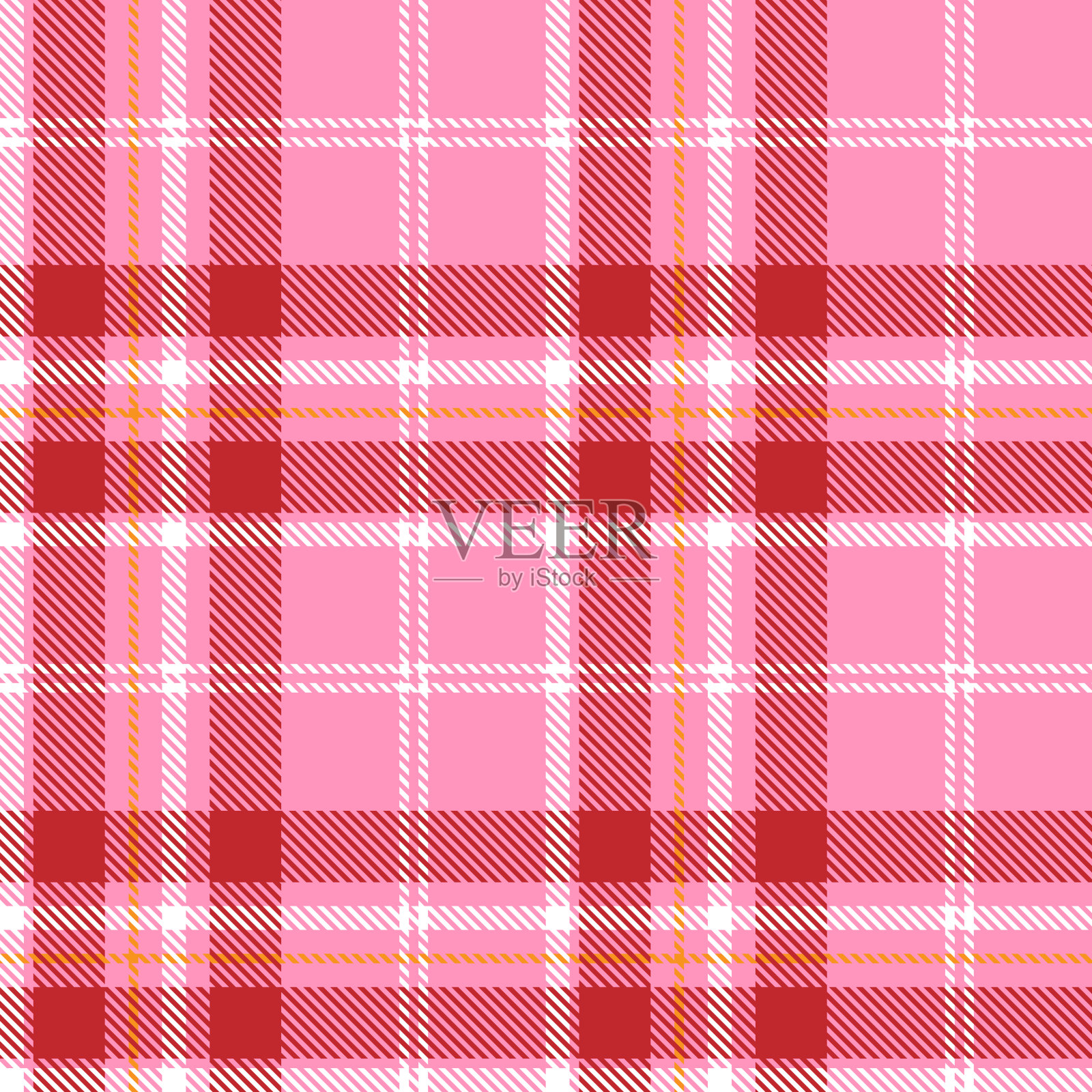 红色黄色白色格子无缝图案，粉色背景苏格兰纹理插画图片素材