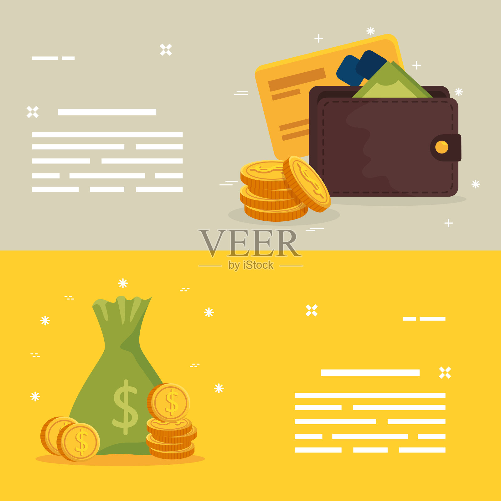 设置与钱包和袋子钱插画图片素材