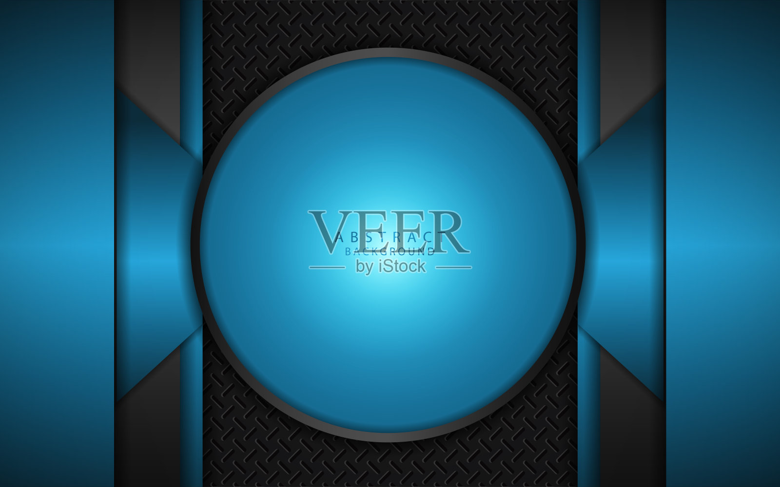 抽象的蓝色金属形状在黑碳背景上插画图片素材