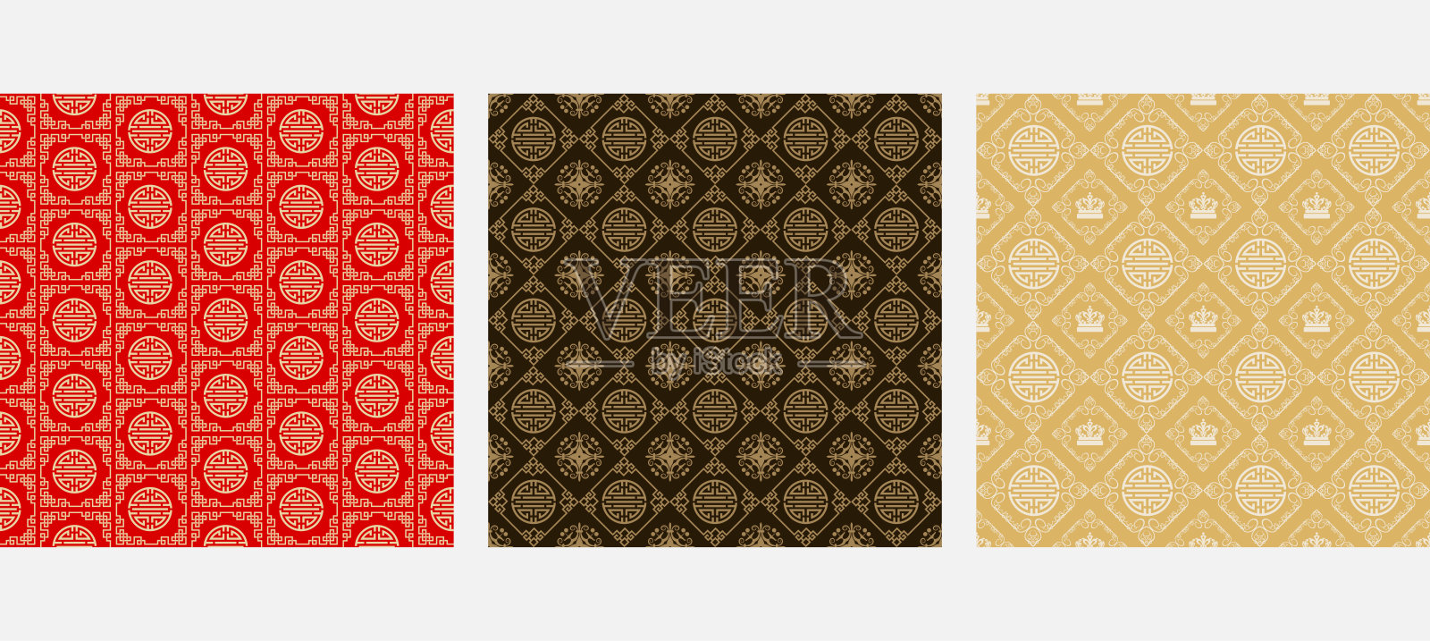 矢量组无缝壁纸背景在中国和日本风格。你设计的三种中国艺术模板:贺卡，传单，邀请，海报，小册子，横幅。插画图片素材