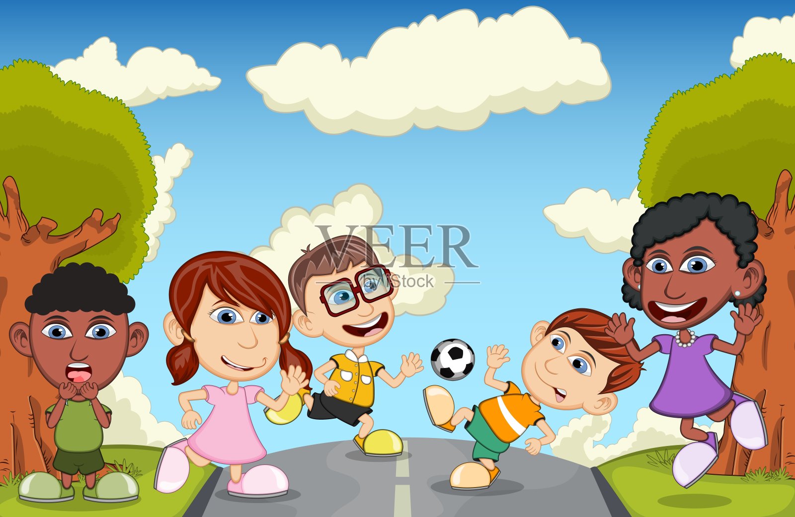 孩子们在街上玩矢量漫画插图插画图片素材