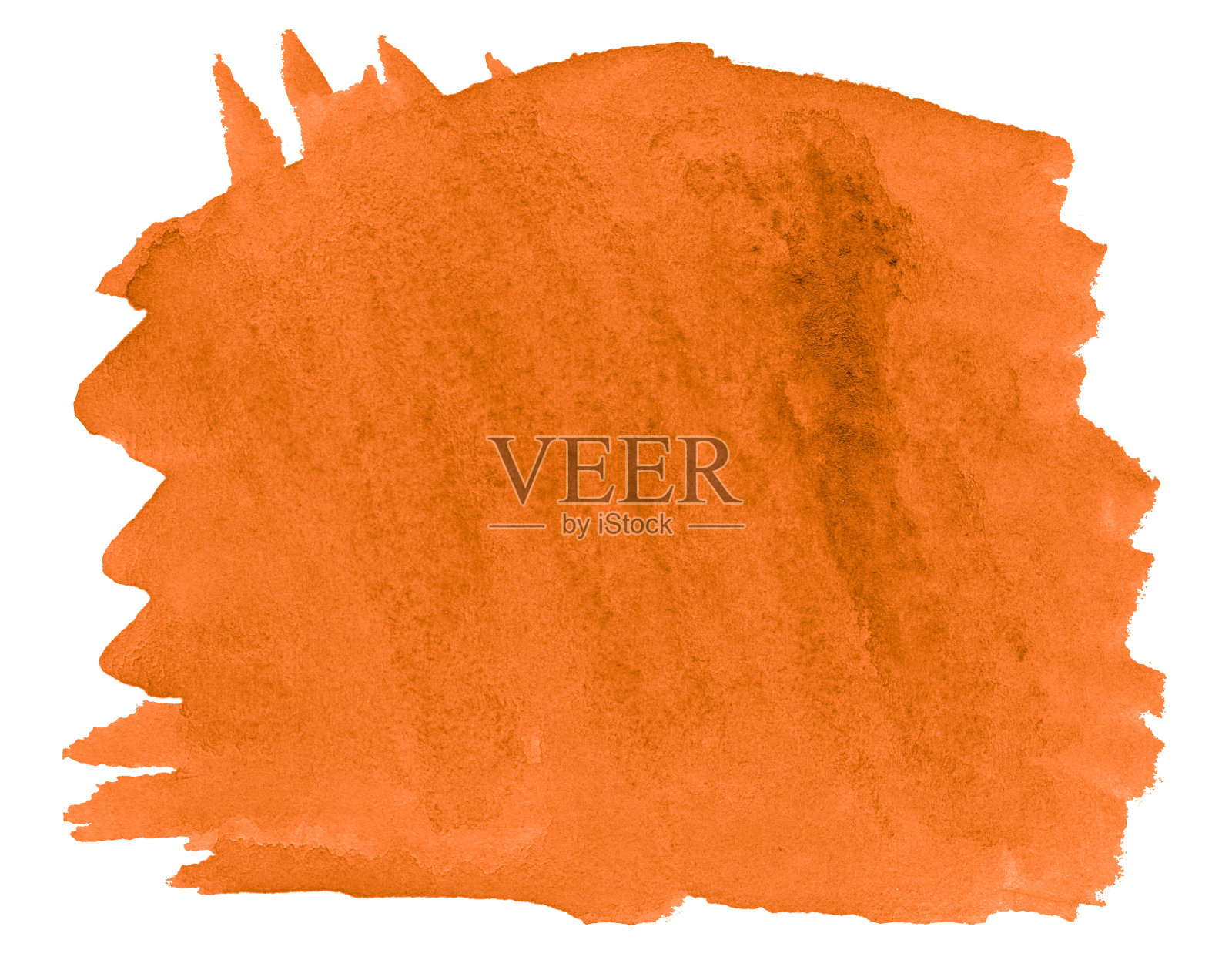 水彩充满活力的橙色背景与清楚的边界和离婚。水彩刷在云的形式污点(引用)。照片摄影图片