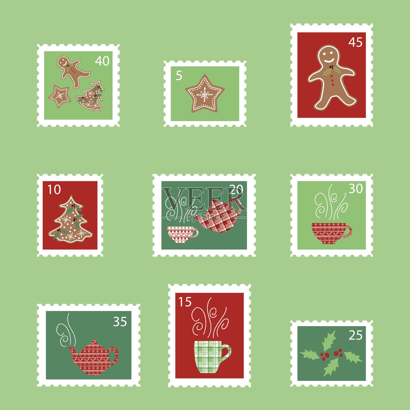 圣诞矢量邮票。插画图片素材