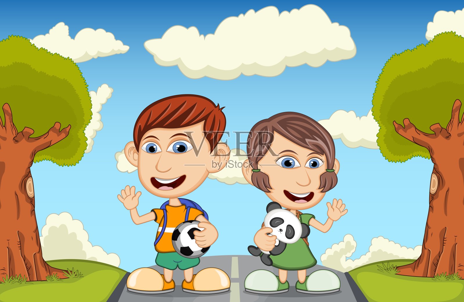 孩子们在街上玩矢量漫画插图插画图片素材