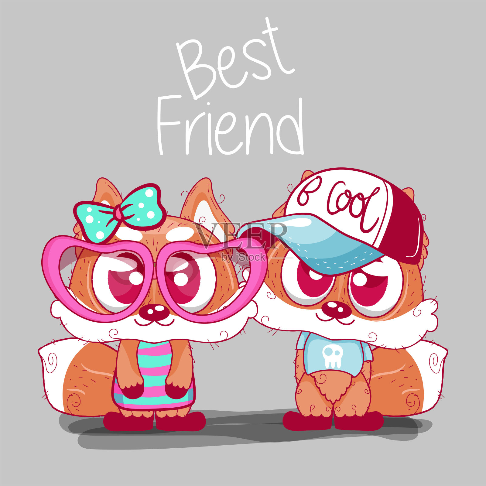 贺卡与可爱的卡通。卡通手绘矢量插图。可用于宝宝t恤印花、时尚印花设计、宝宝送礼庆祝、问候、请帖等。插画图片素材