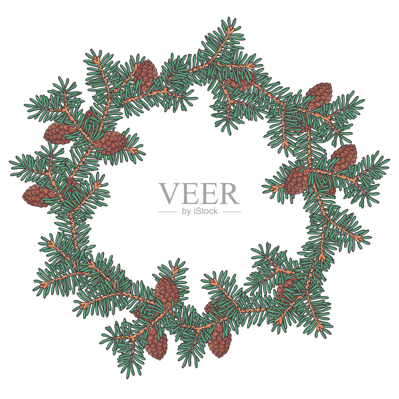 手绘圣诞花环的冷杉树枝向量。插画图片素材