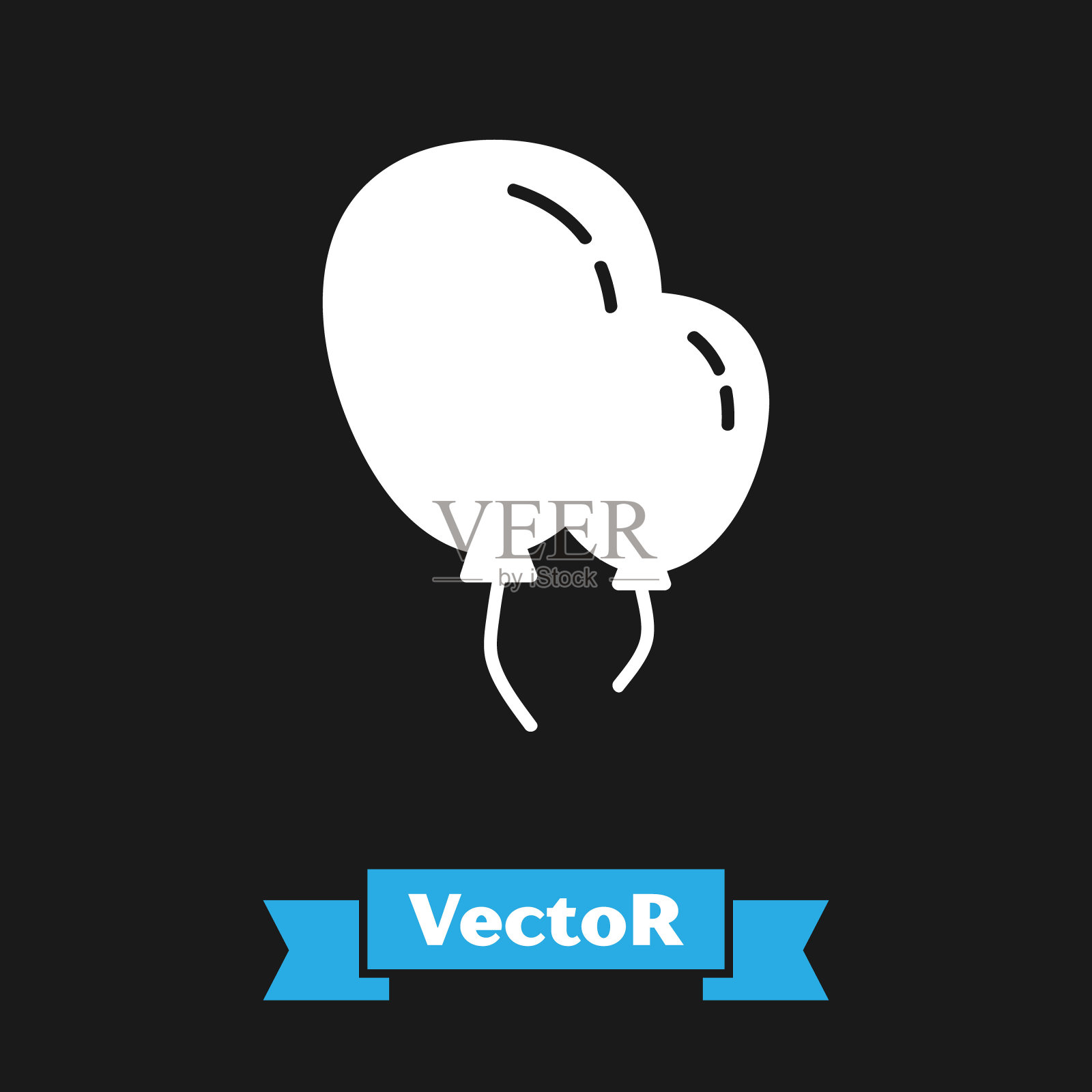 白色气球与丝带图标孤立在黑色背景。矢量图插画图片素材