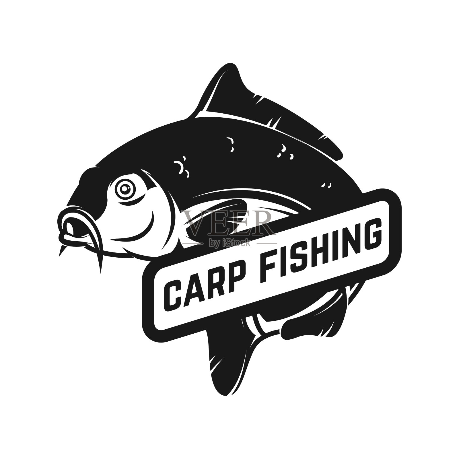 鲤鱼钓鱼。标志模板与鲤鱼。设计元素的标签，标志，海报。矢量图设计元素图片