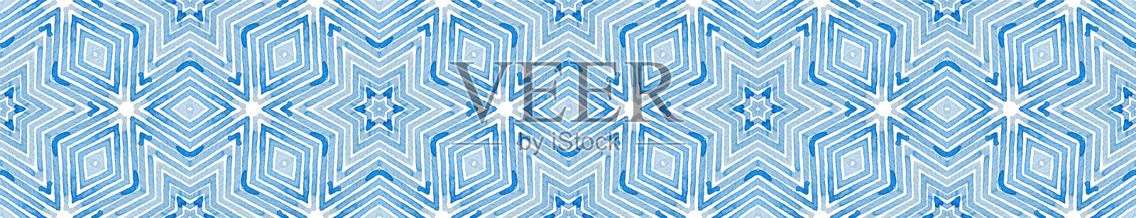 蓝色无缝边框滚动。几何水彩插画图片素材