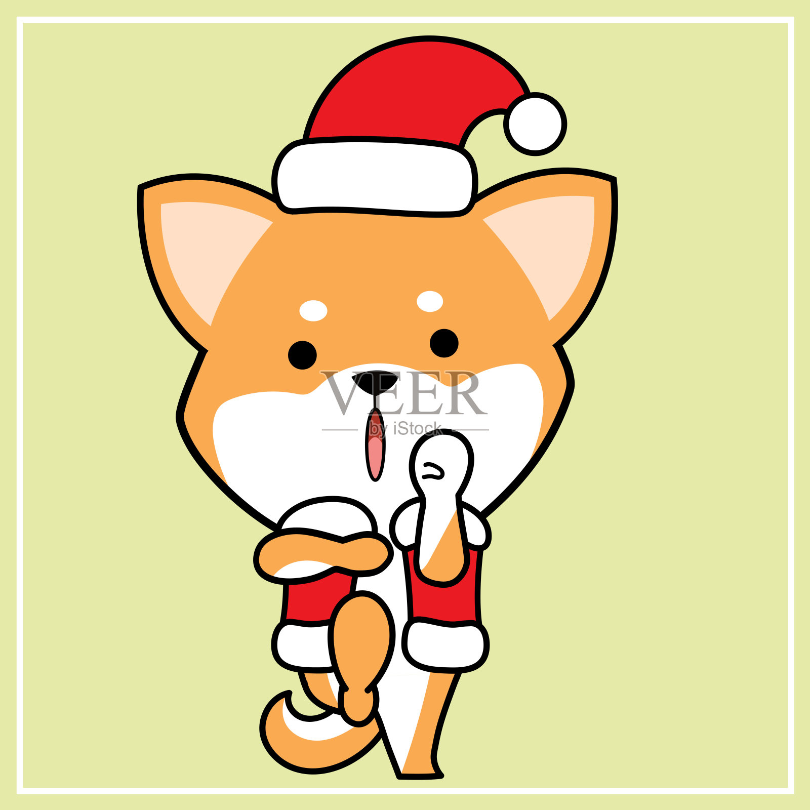 可爱卡哇伊手绘图标表情符号日本柴犬角色插画与圣诞服装- 17插画图片素材