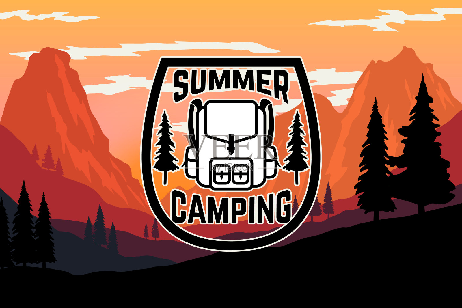 海报模板与野生山脉景观。矢量图插画图片素材