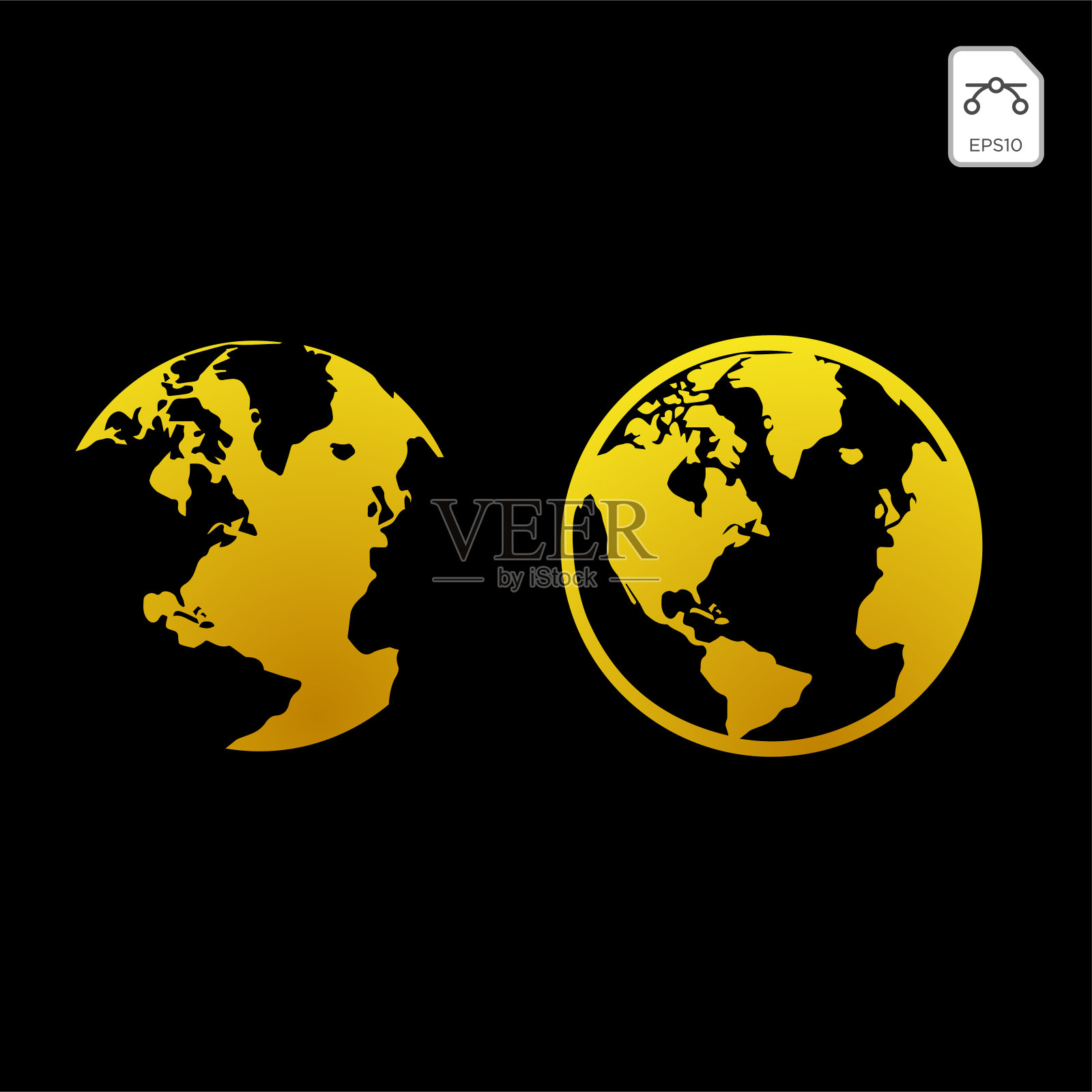 地图金色的地球图标光滑的地球商业行业矢量概念插图，万维网范围插画图片素材