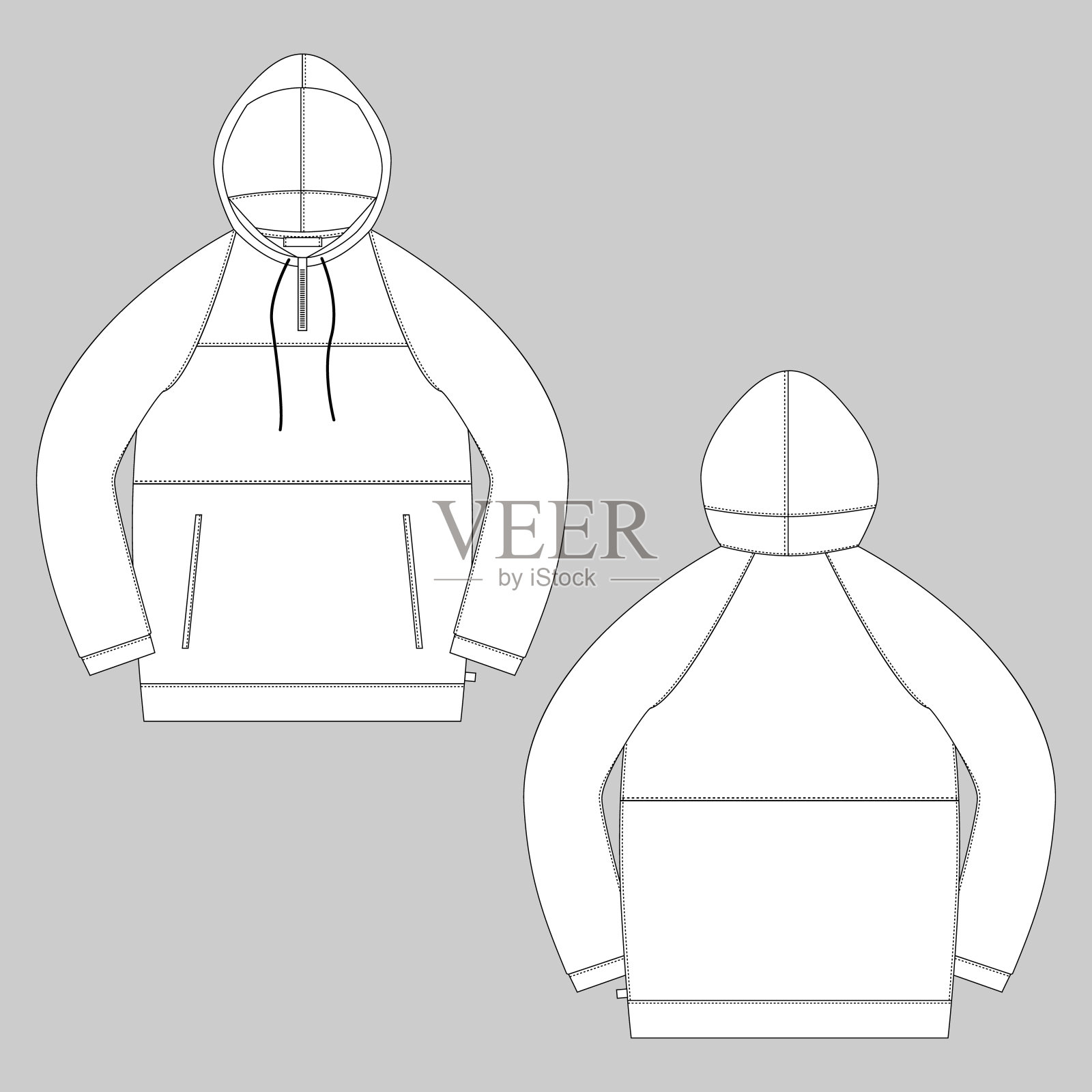 技术草图灰色夹克。男女皆宜的内裤hodie设计模板。设计元素图片